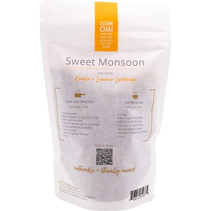 The Chai Box - Sweet Monsoon - Premium Chai Tea - Featured in Oprah's Favorite Things - Loose Leaf Black Tea w/Sweet mangoes, luscious coconut, cinnamon and clove - 2.5oz