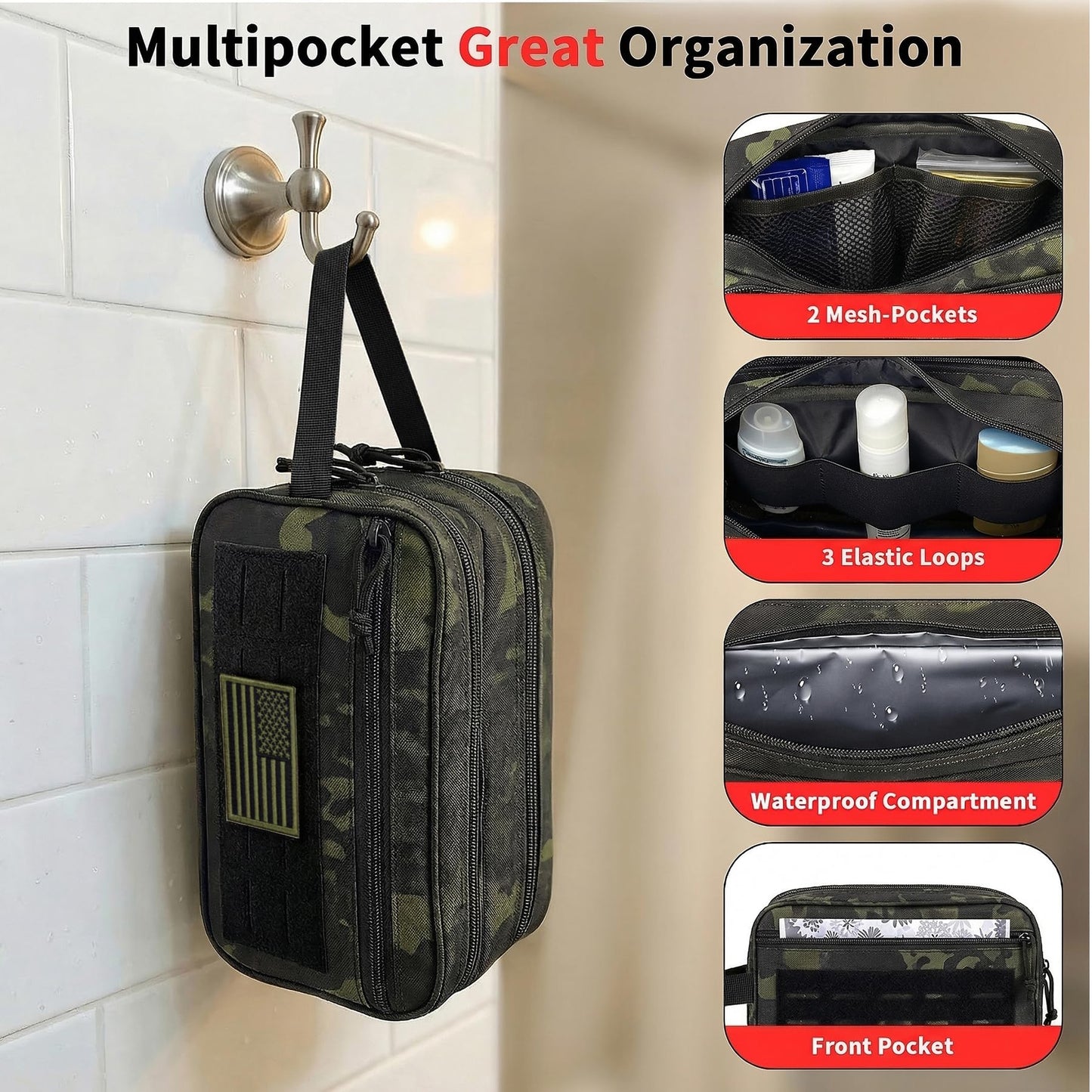 IronSeals Tactical Toiletry Bag Men Hygiene Bag Travel shower Bag EDC Utility Molle Tool Pouch Mens Shaving Kit Bag