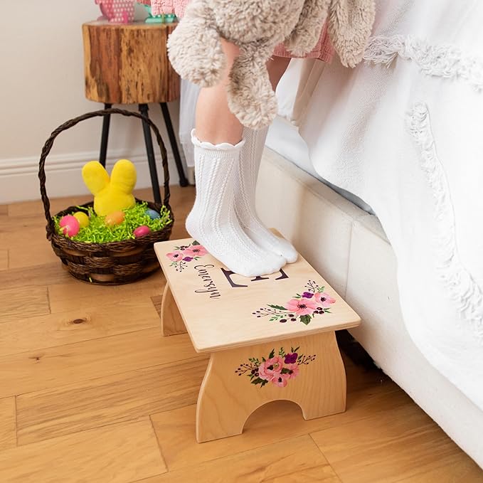 Step Stool for Toddlers- Personalized Wood Kids Step Stool with Name for Kitchen Sink, Bathroom, Potty Training, Toilet, Kitchen Sink- Sturdy and Safe- Made in USA by BloomOwl (Butterfly)