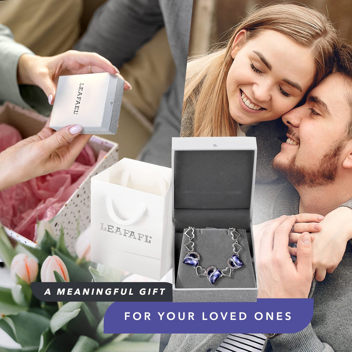 Leafael Infinity Love Heart Gift Bracelet for Women, February Birthstone Crystal, Tanzanite Purple, Silver Tone, 7-inch Chain and 2-inch Extender