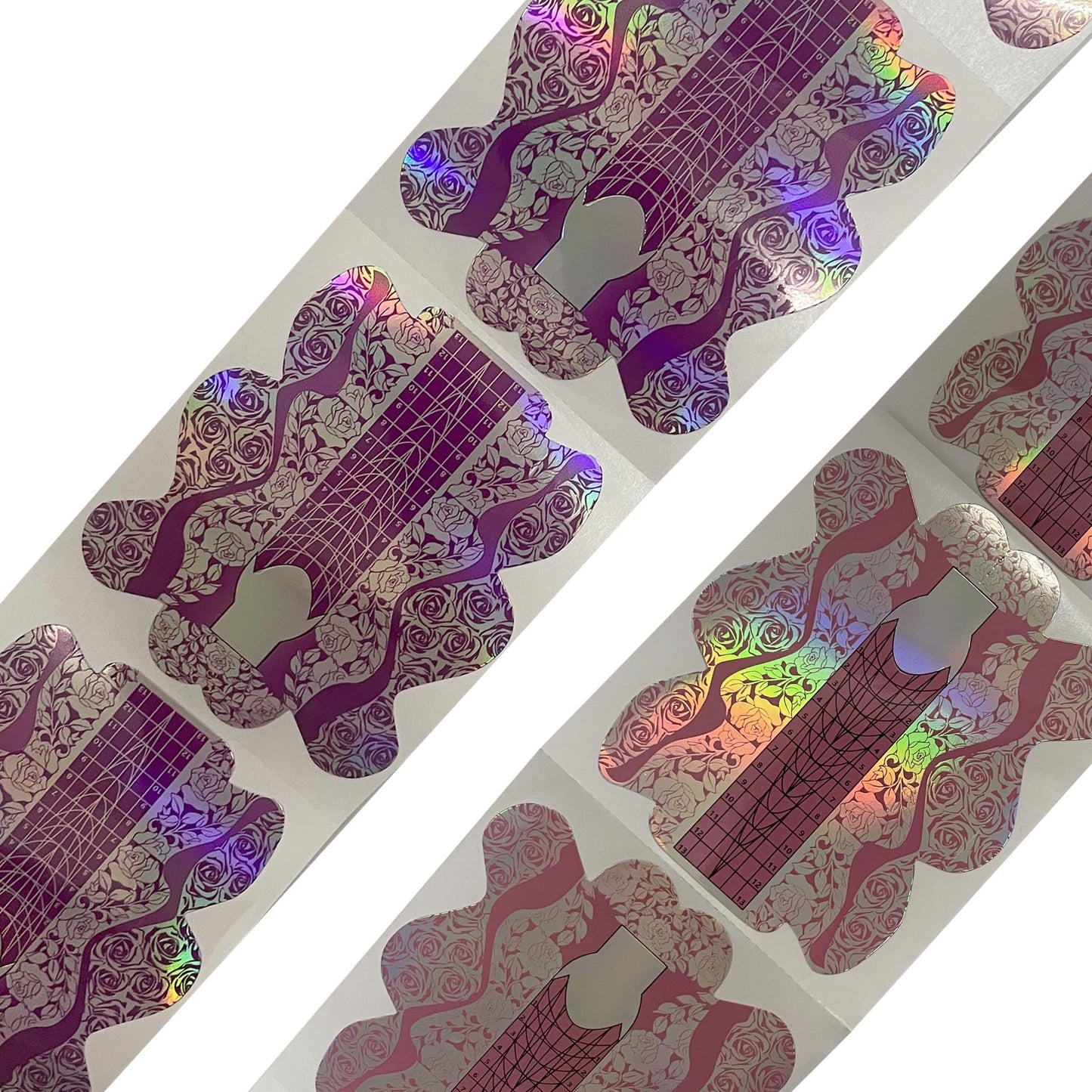 BeautyLeader 500 PCS Nail Forms Long Self-Adhesive Nail Art Tip Shape Guide Stickers Laser Purple Color Nail Extension Nail Tips Guide Stencil Manicure Tool