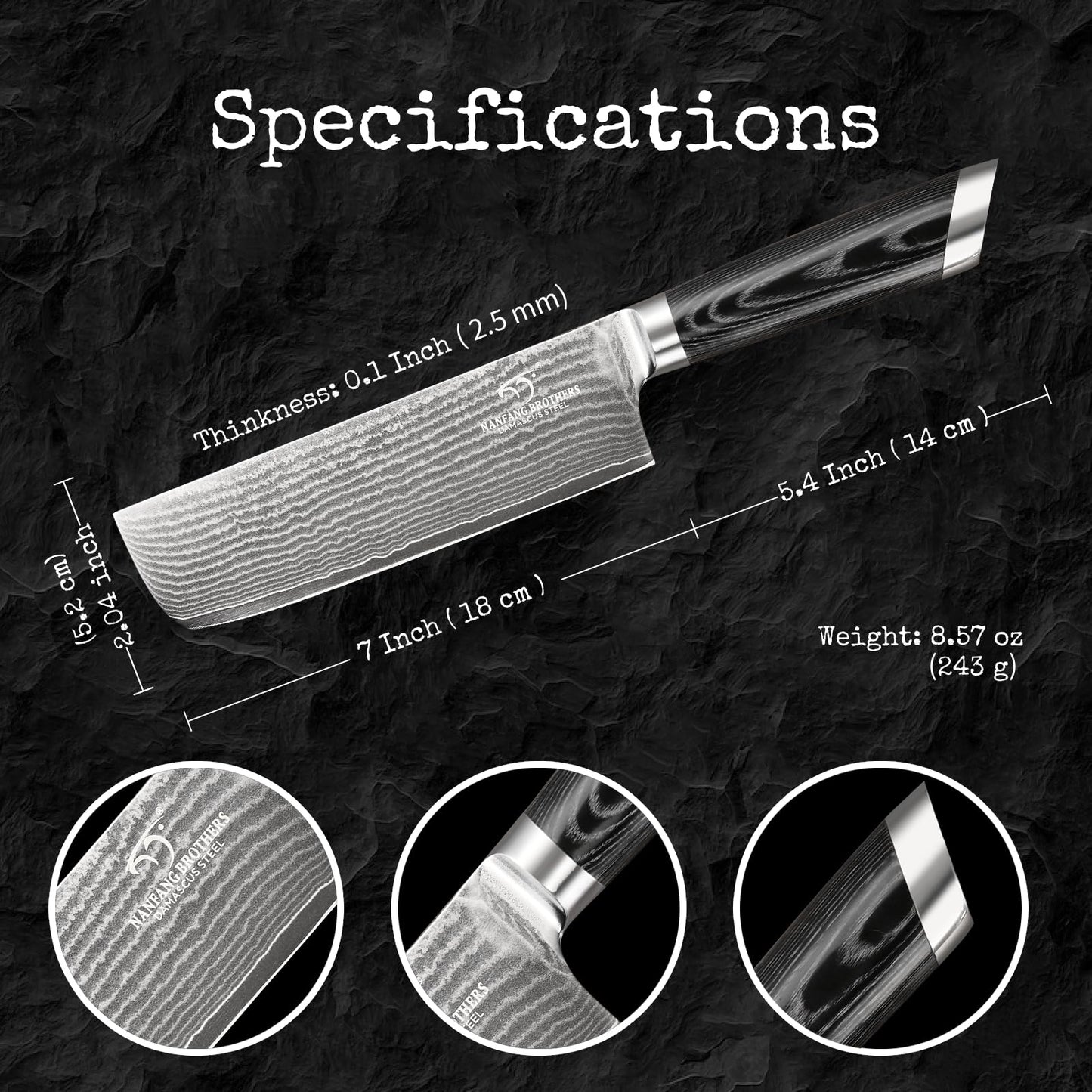 Damascus Nakiri Knife, 7 Inch Professional Kitchen Knife with Non-slip Wood Ergonomic Handle, Japanese 10Cr15CoMoV, All Purpose Chef Knife Meat Cleaver Vegetables Chopping, Razor Sharp Lightweight