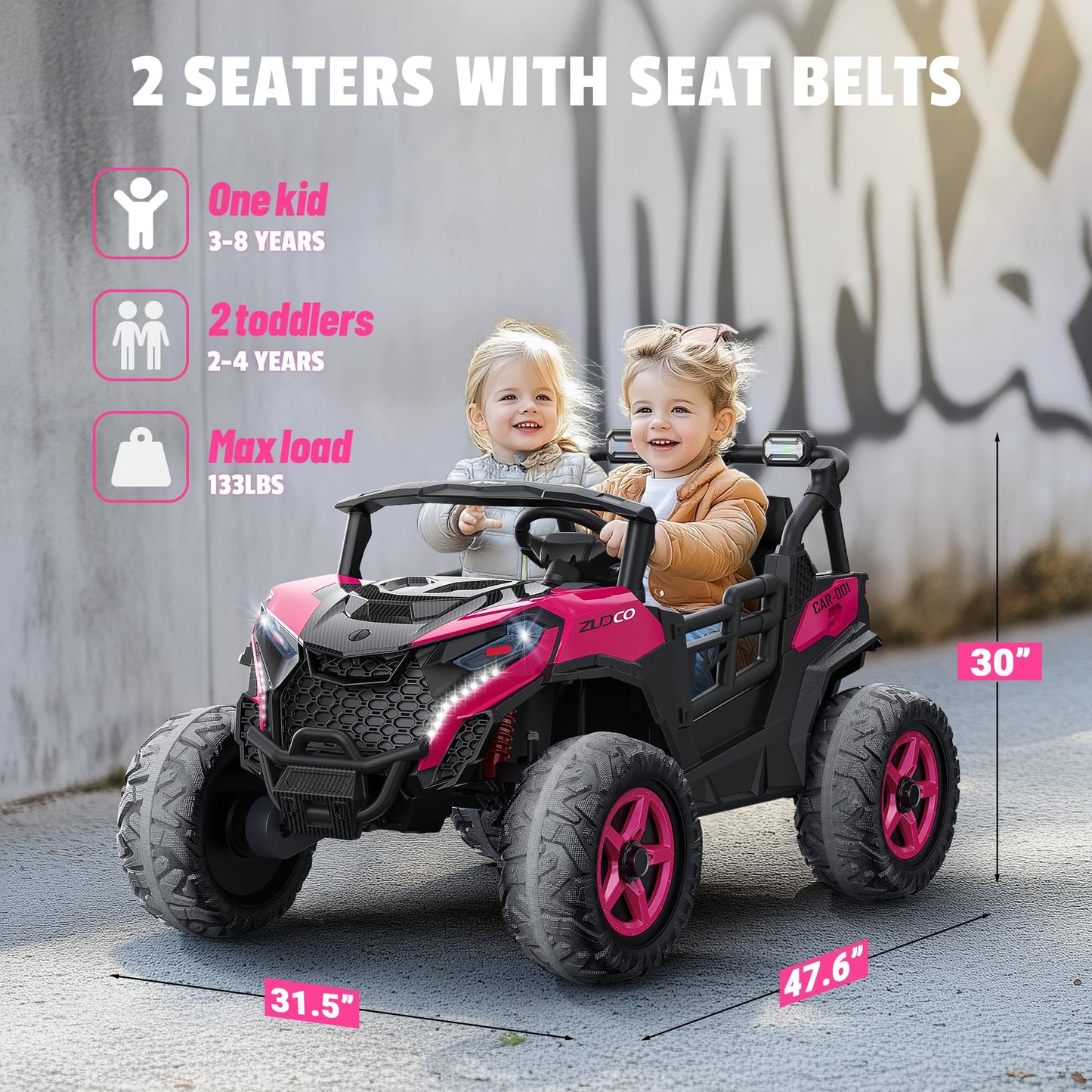 ARBELI 24V 2 Seater Ride on Car Truck 4x200W, EVA Tires, 4WD/2WD, Rainbow Lights, Remote Control, Shock Absorbers, Bluetooth, Ride on Toy for Big Kids Ages 3-8, Pink