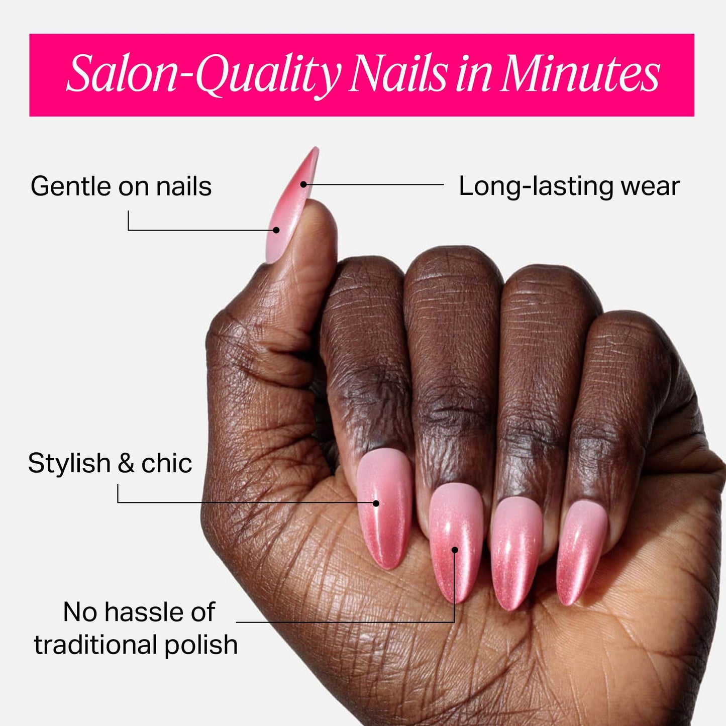 Nailboo Press On Nails, Salon-Quality Reusable Fake Nails for Fast DIY Manicure with Strong Hold Nail Glue for Press Ons, Nail File, & Alcohol Prep Pads, Glow Up