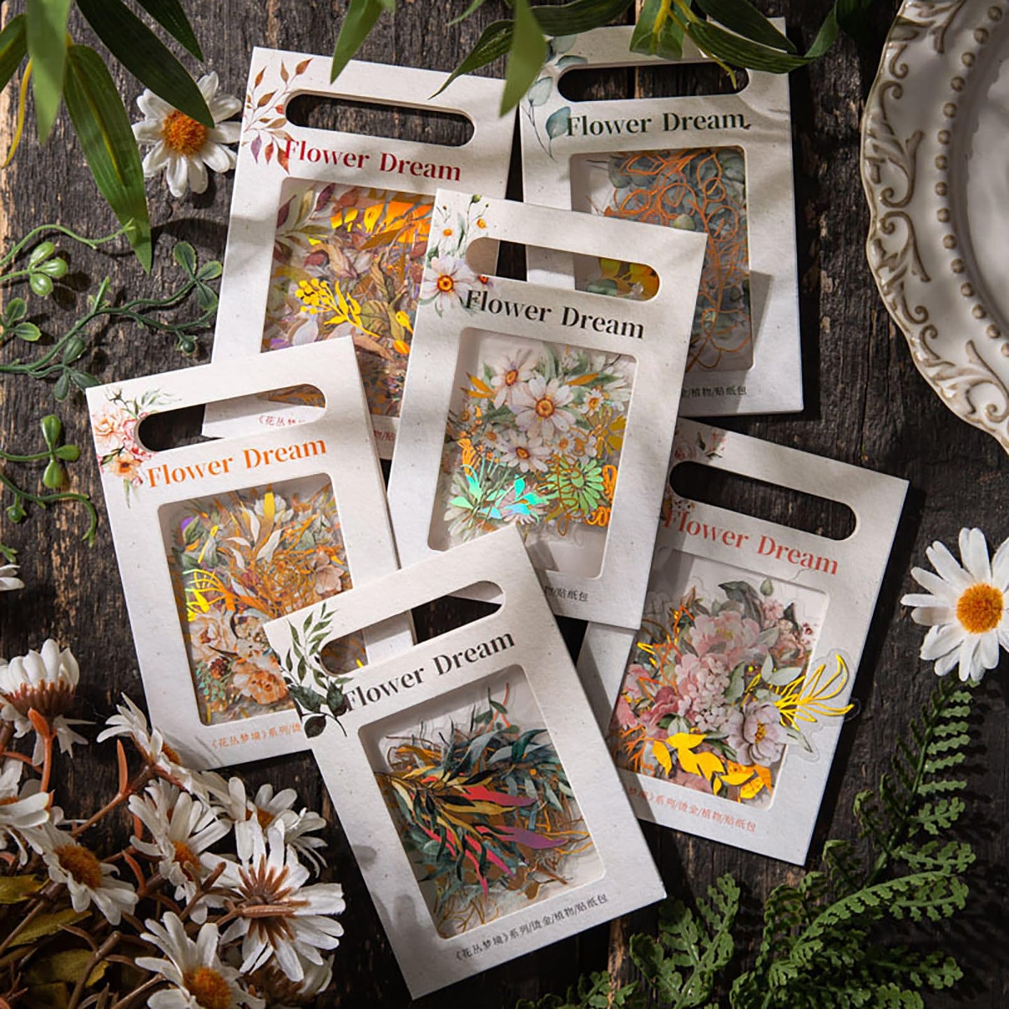 240 Pieces Gold Foil Botanical Stickers, Maxleaf Holographic Transparent Waterproof Flower Eucalyptus Scrapbooking Sticker, Floral Decals for Journaling Planner Card Making DIY Crafts