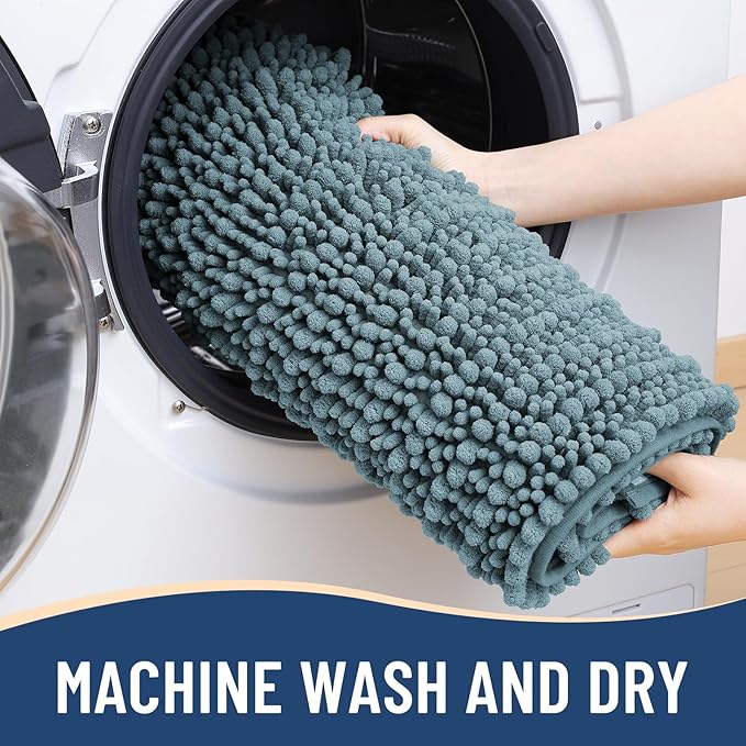 Arotive Luxury Chenille Bathroom Rug Mat, Extra Soft Thick Absorbent Shaggy Bath Rugs, Non-Slip Machine Wash Dry, Plush Bath Mats for Bathroom, Shower and Tub, 47x24, Smoky Gray
