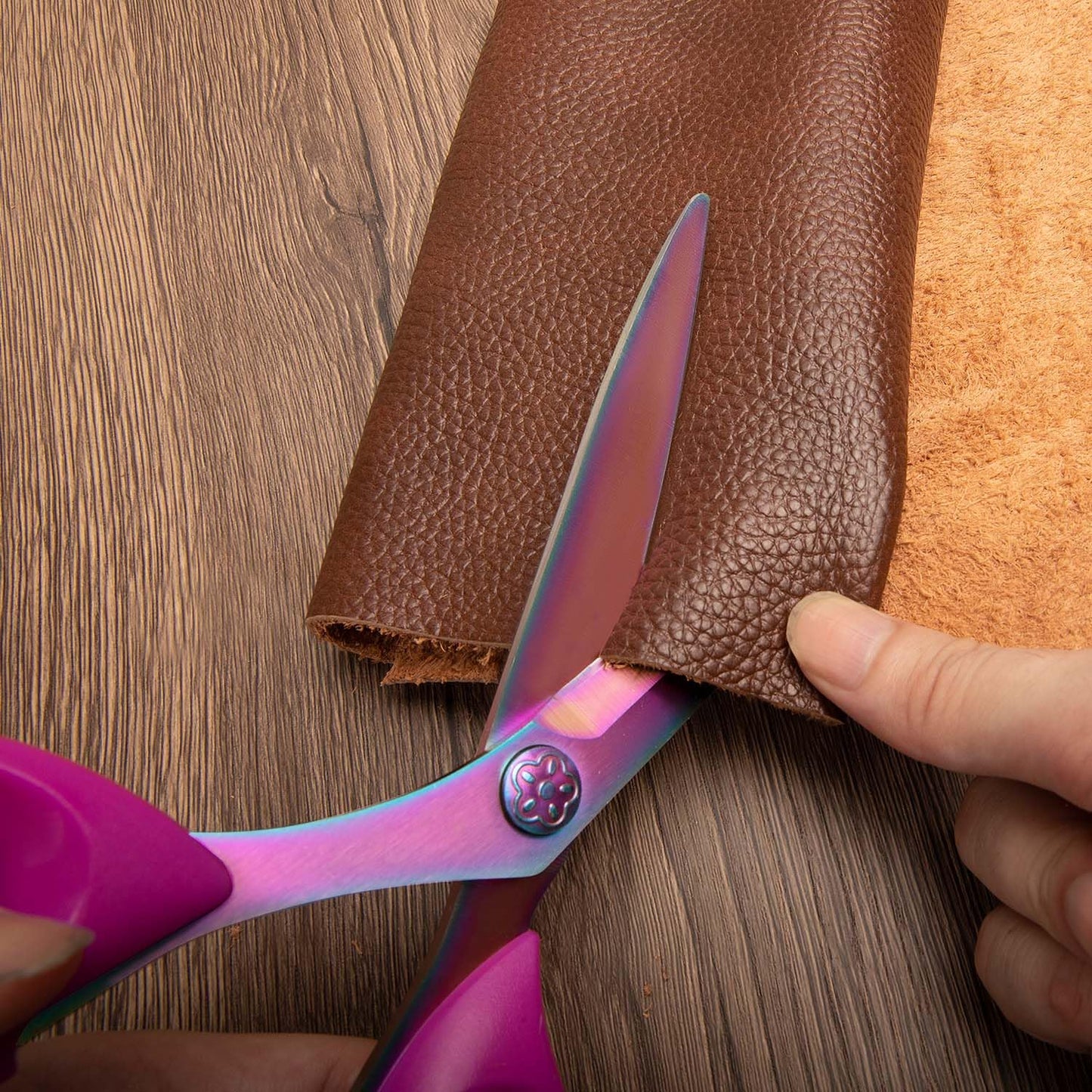Left Handed Sewing Scissors for Fabric Cutting, Professional Sharp Heavy Duty Titanium Coating Forged Stainless Steel Multi-Purpose Shears for Leather, Dressmaking, Tailoring, Quilting, Office, 9 inch