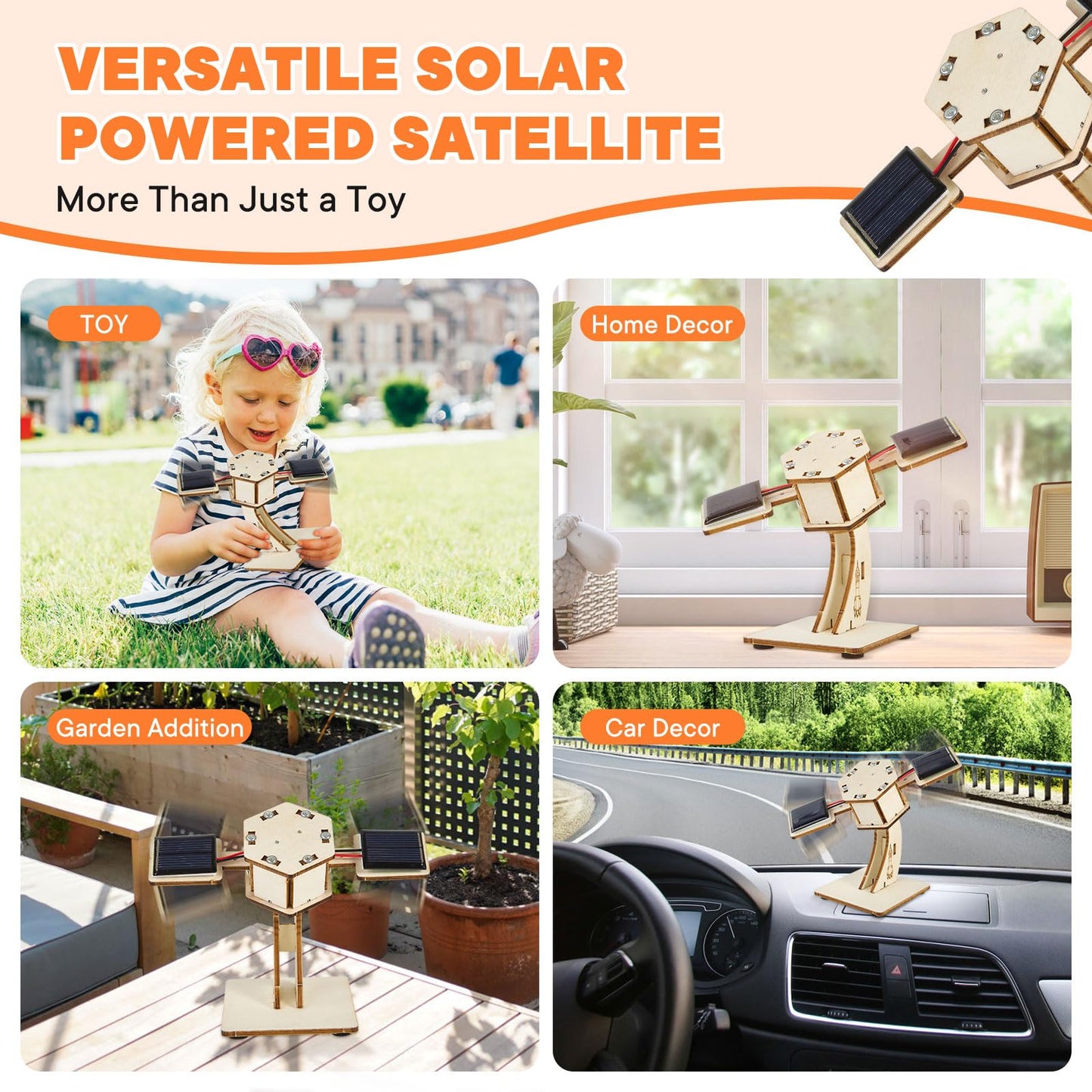 DIY Rotating Solar Satellite - 3D Wooden Puzzle Building Toy.STEM Educational Science Craft Model Kit for Kids.Creative Artificial Satellite Space Model.