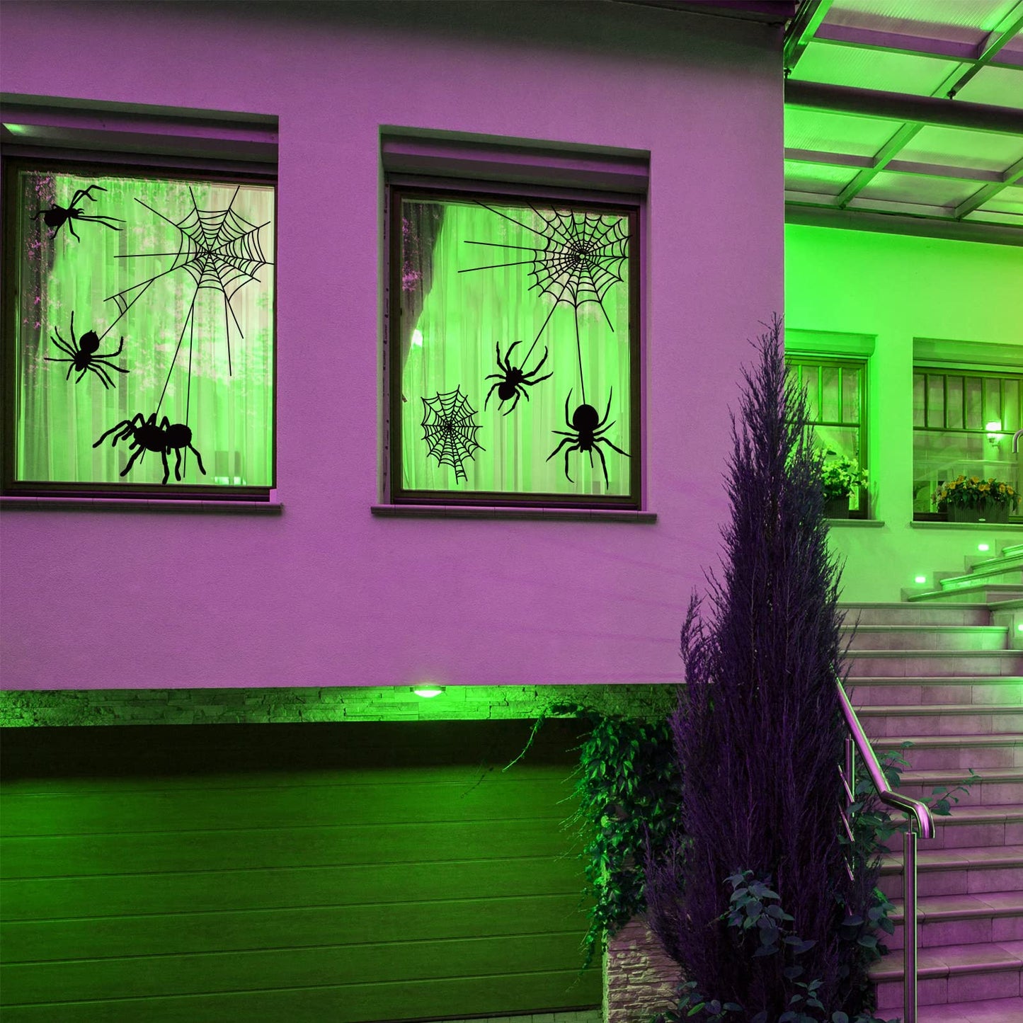 Spooky Monster Window Decorations - Scary Silhouette PVC Mirror Glass Window Stickers (4 Sheets) for Halloween Party Supplies