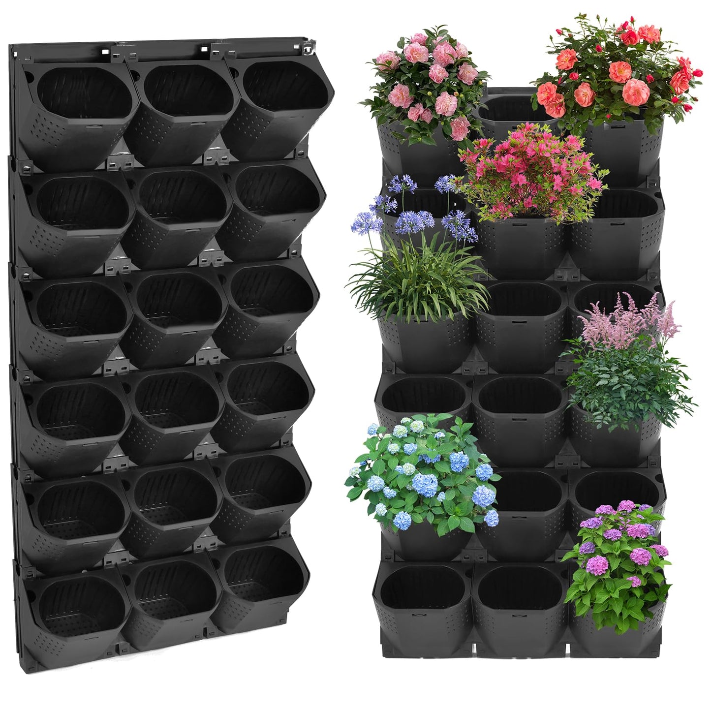 DouSeiAi Wall Mounted Vertical Garden Planter with 36 Pots, Indoor & Outdoor Stackable Wall Planter System for Flowers, Herbs, Vegetables, Space-Saving Living Wall for Home, Balcony, Yard