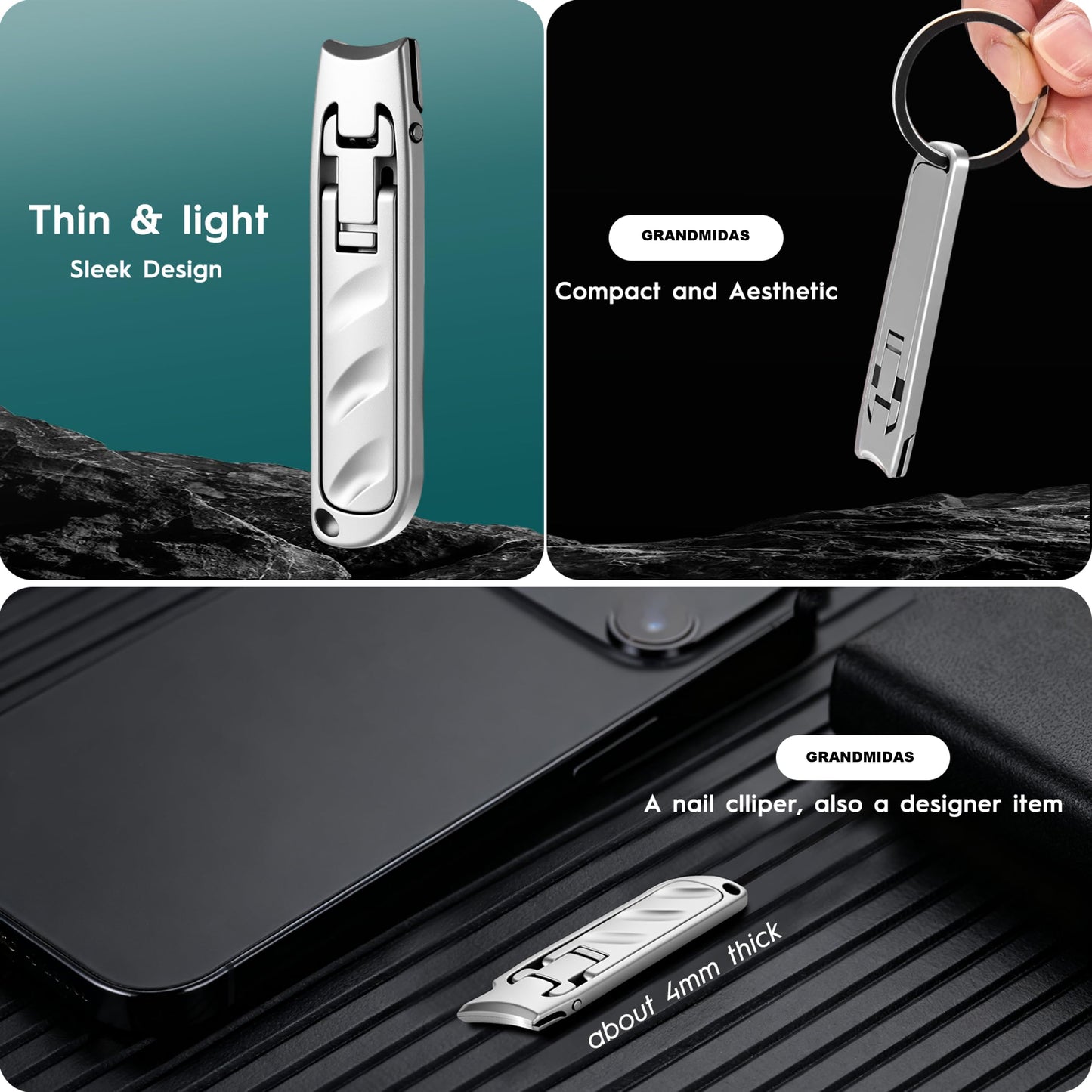 GRANDMIDAS Nail Clipper Set for Women, Professional Nail Cutter with Ergonomic Design, Durable Stainless Steel Nail Clippers for Precise Trimming - Gift for Men, Women and Seniors