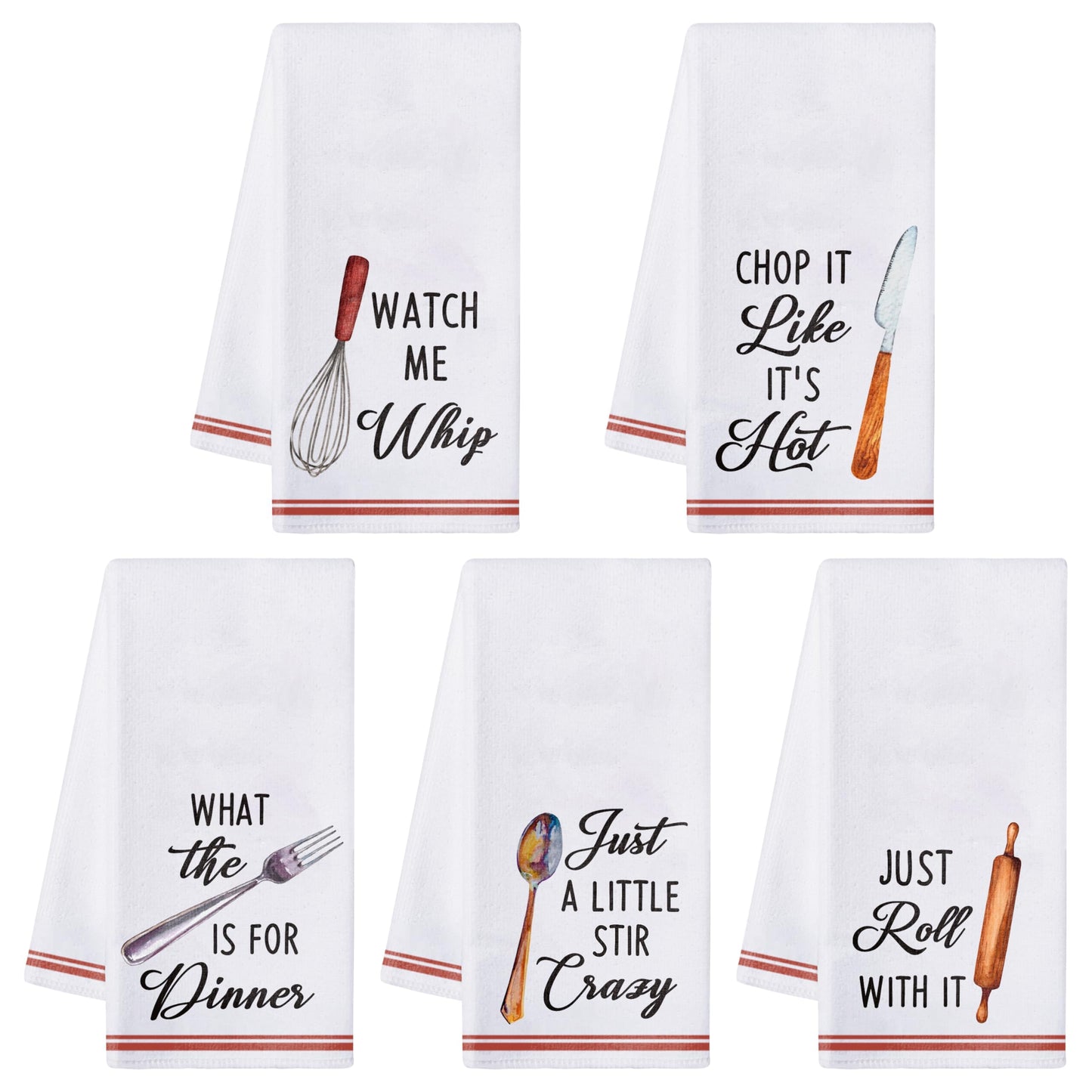 R HORSE 5Pcs Kitchen Dish Towel Funny Cookware Kitchen Dishcloth Absorbent Utensils Themed Cleaning Dishcloth Bar Hand Towel Gift for Baking Lover Mom Women Housewarming New Home