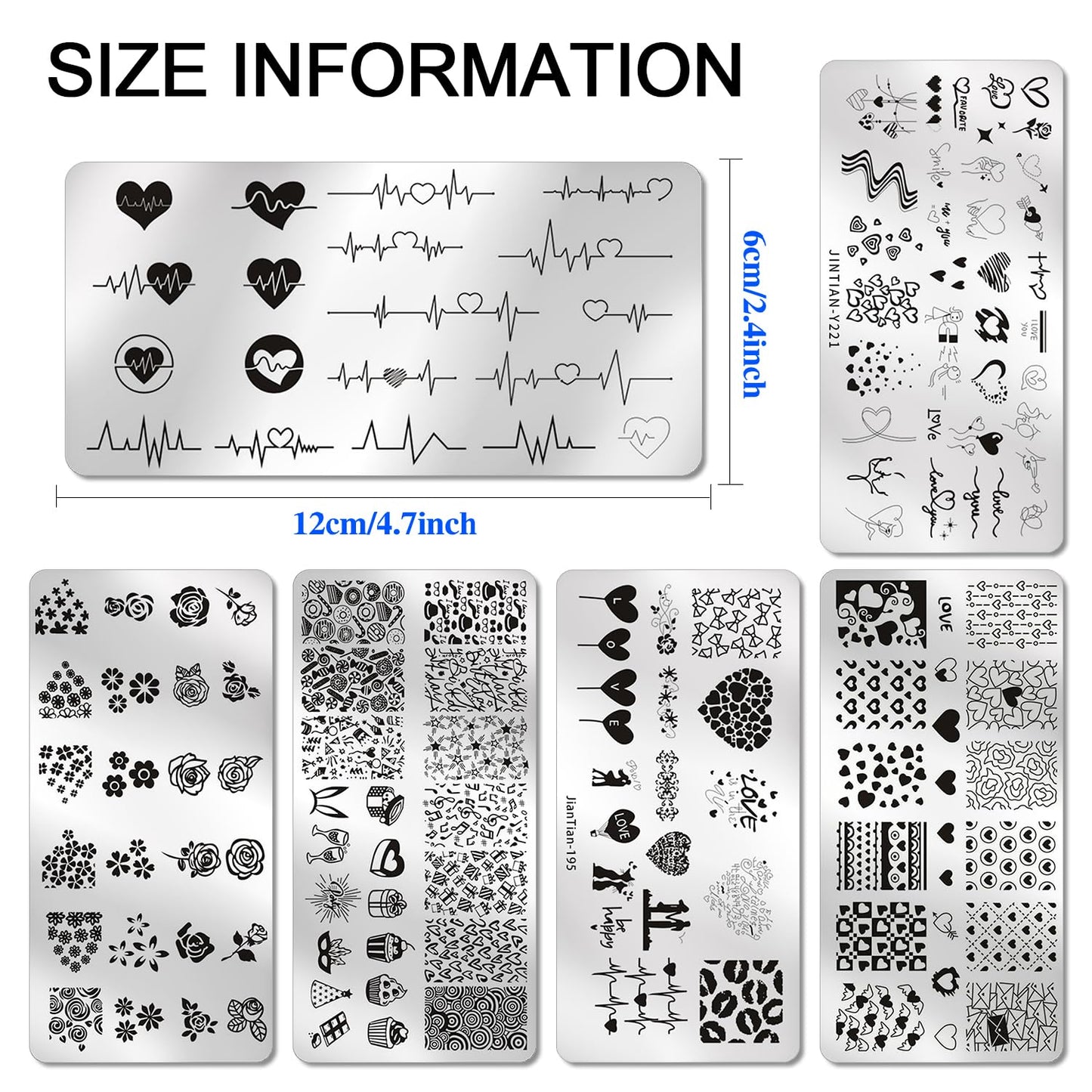 DANNEASY 6 Pieces Heart Nail Stamping Plate for Valentine's Day Nail Stamps Stencils Nail Art Stamping Kit Plates for Nails Design Manicure Template Tools Acrylic Nail Accessories
