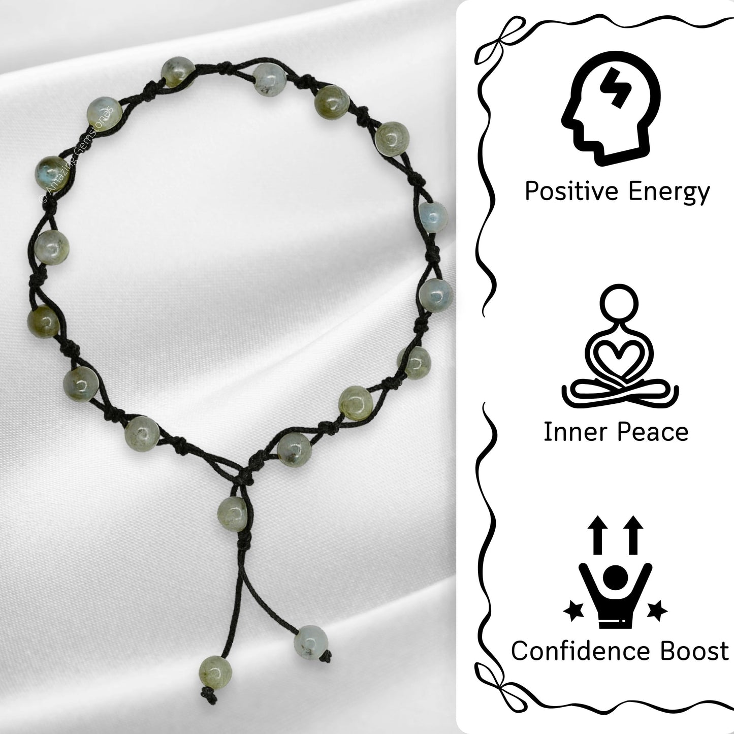 Amazing Gemstone Labradorite Anklet Ankle Bracelets for Women - Waterproof Beaded Healing Crystal Anklets, Plus Size Chakra Gemstone Bead Anklet (Stretchy Adjustable - Hand Knotted)