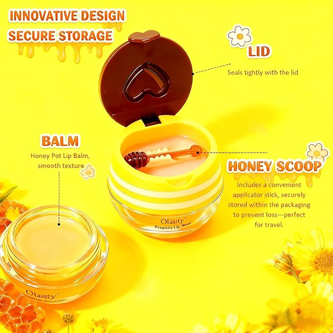 3 PCS Bee Lip Balm Honey Pot,Strawberry, Watermelon, Honey Flavors,Hydrating Lip Masks Overnight Reduces Lip Lines,Lip Prevention Dry &Cracked, Lip Balm Bulk, Christmas Gifts
