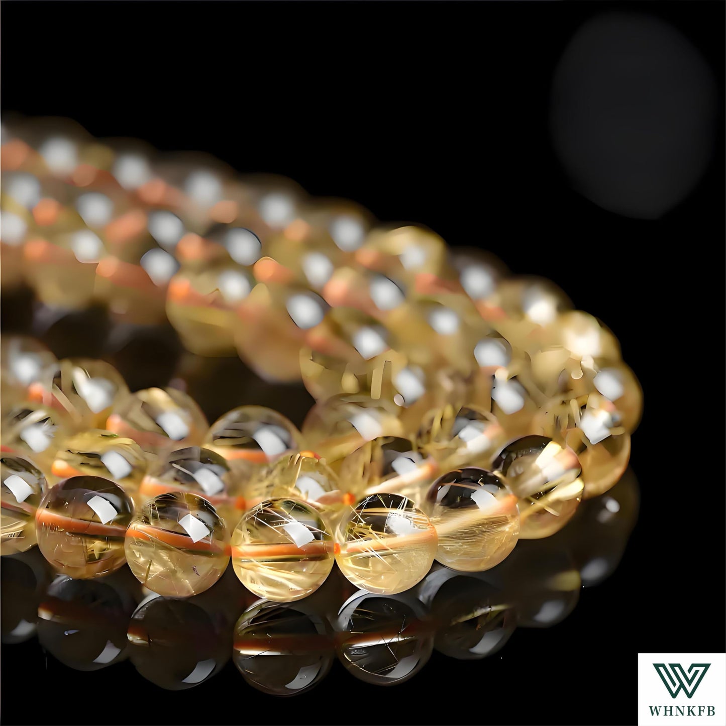 WHNKFB 10mm 50PCS Natural Golden Rutilated Quartz Round Beads, High Clarity Loose Crystal Beads for Jewelry Making Craft - 6mm 8mm 10mm Options with Free Elastic Cord
