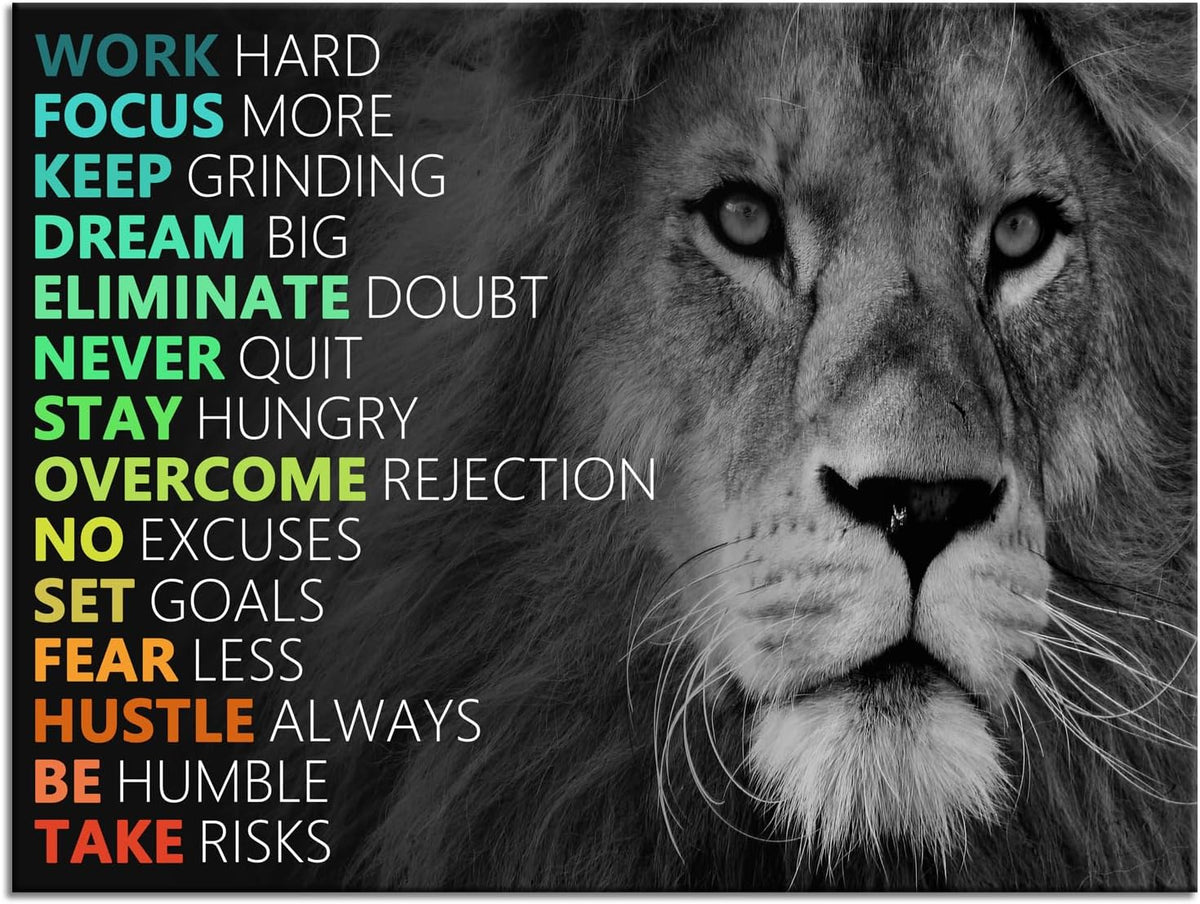 Motivational Lion Canvas Wall Art Colorful Poster Painting Artwork Inspirational Picture Print Wall Decor for Home Office Living Room Bedroom Workplace Wooden Framed Ready to Hang [18''Wx 24''H]