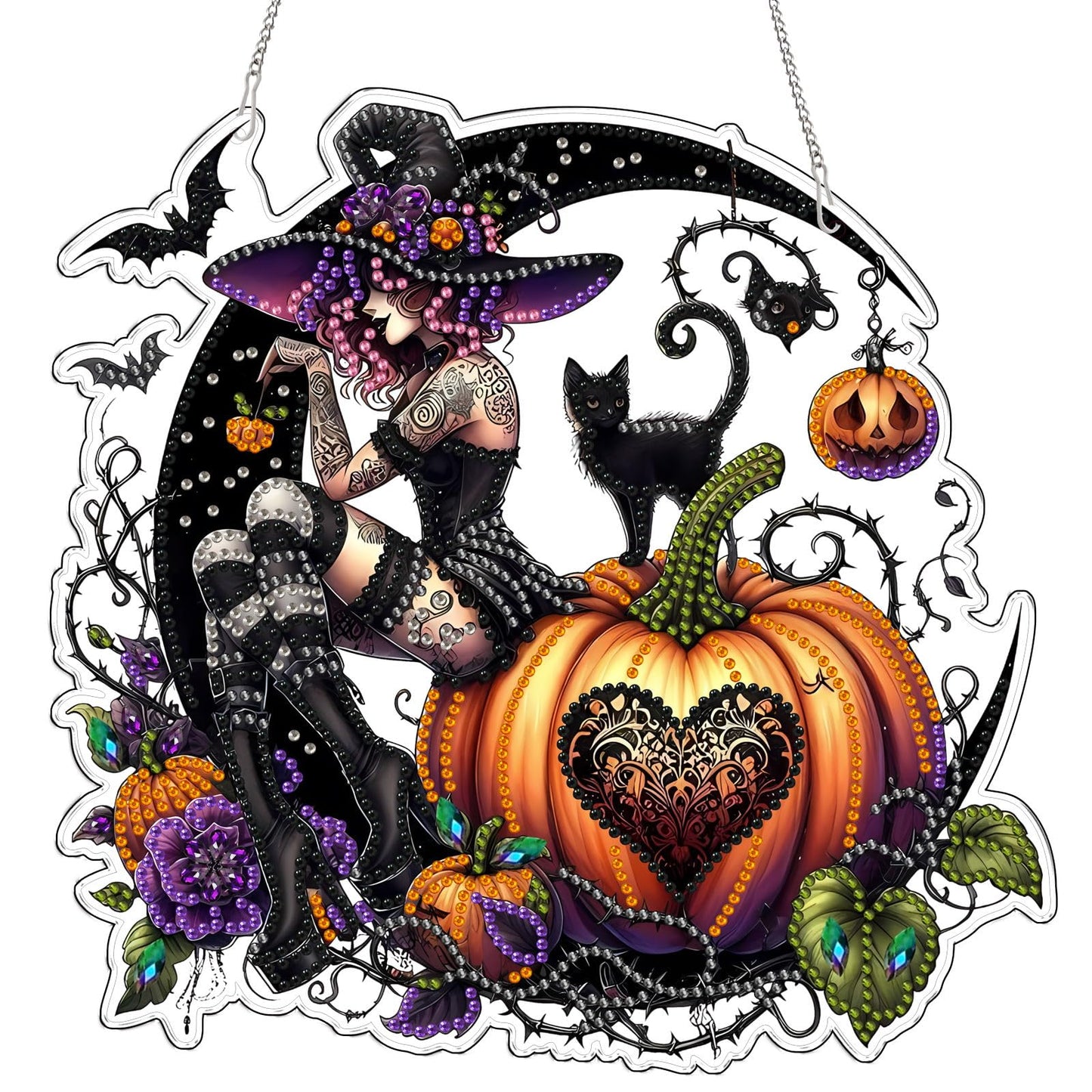 VODAPYC Halloween Witch Diamond Art Hanging Kit for Adults, DIY Double Sided Special Shaped Diamonds Art Window Pendant Ornament for Home Decor(Halloween Witch)