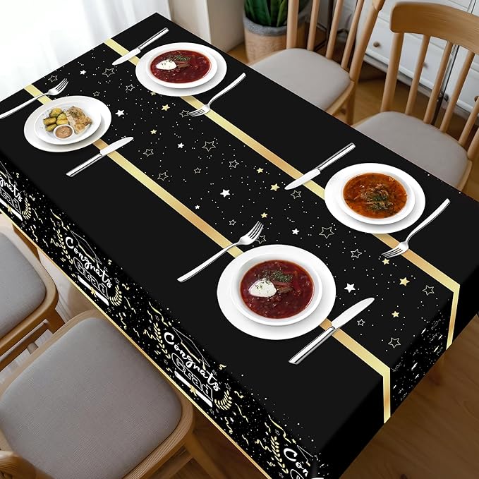 Class of 2026 Black & Gold Graduation Tablecloths, 2 Pack
