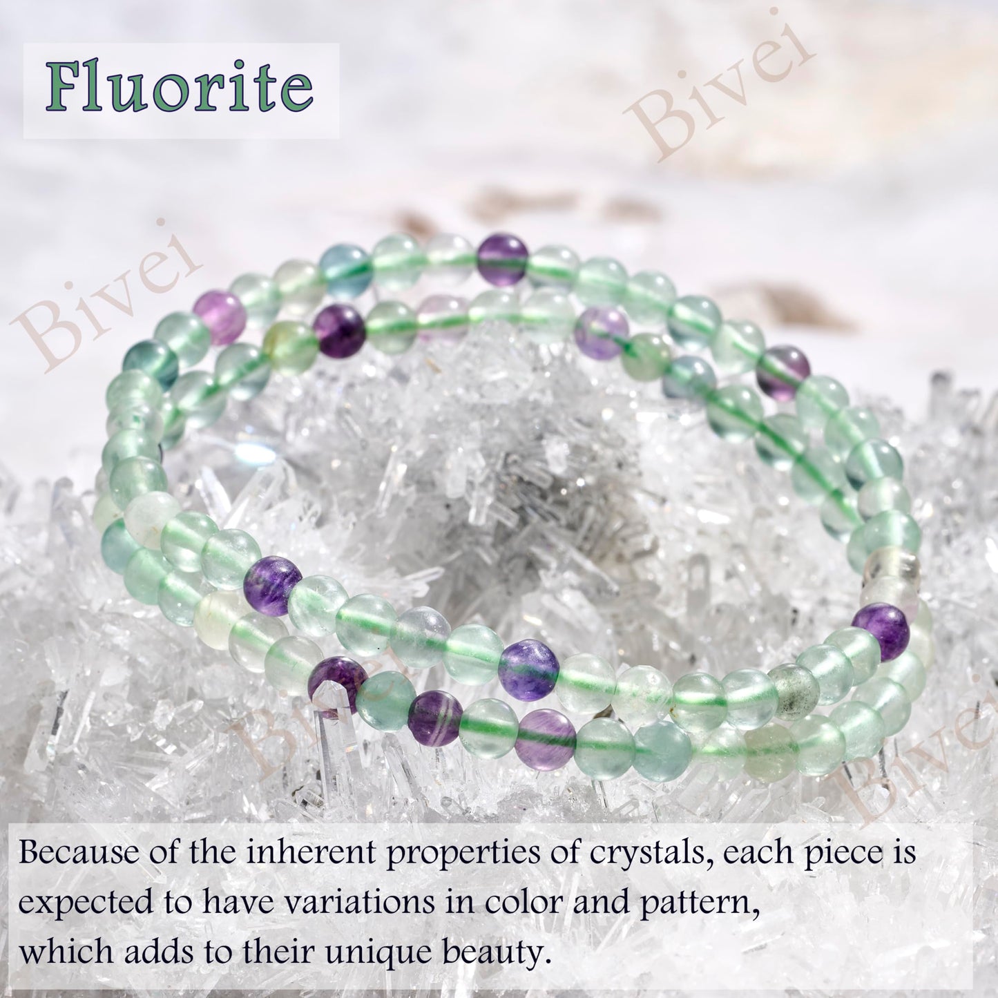 Bivei Fluorite - Cleansing - 4mm Beaded Bracelets for Women Handmade Semi Precious Natural Stone Stretch Elastic Jewelry Yoga Protection Gifts