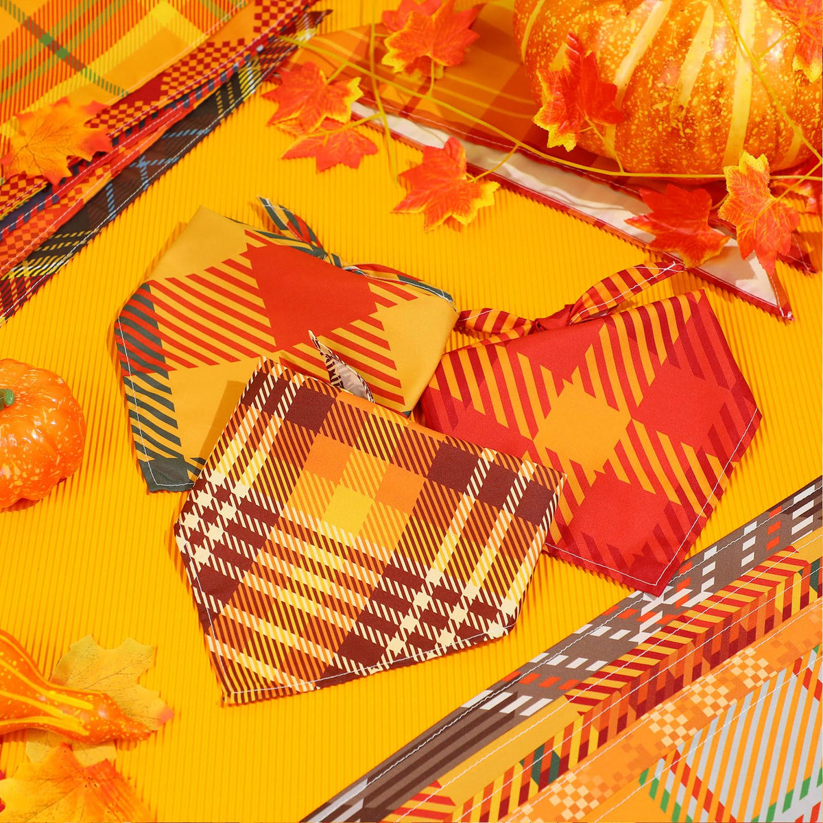 Sweetude 60 Pcs Fall Dog Bandanas Bulk Adjustable Plaid Pet Scarves,M