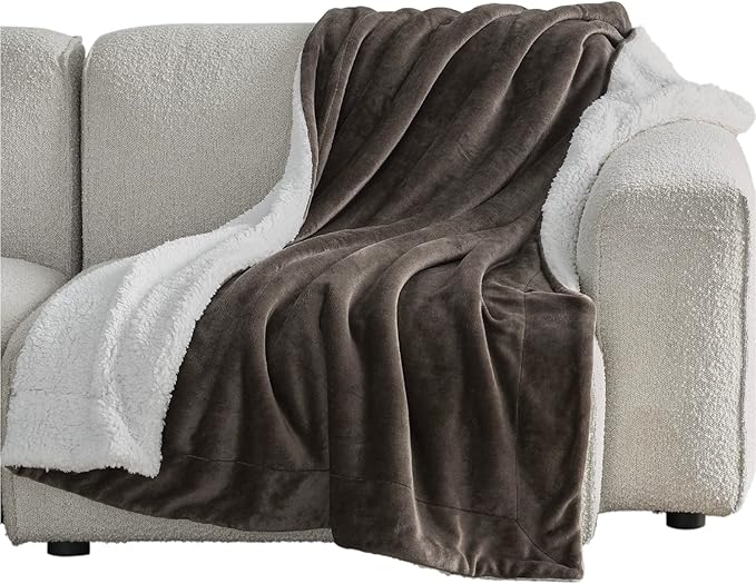 Bedsure Sherpa Fleece Throw Blanket for Couch - Thick and Warm, Soft Fuzzy Plush Throw Blanket for Winter, Brown, 50x60 Inches