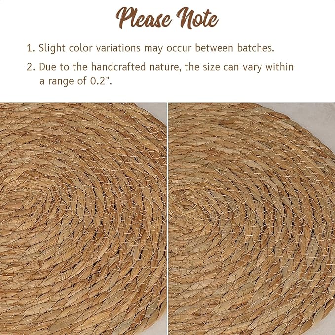 13 in Round Woven Placemats Plate Chargers Set of 10, Boho Farmhouse Rustic Woven Place Mats for Dining Table Decor, Rattan Wicker Table Mats Jute Braided Chargers for Dinner Plates