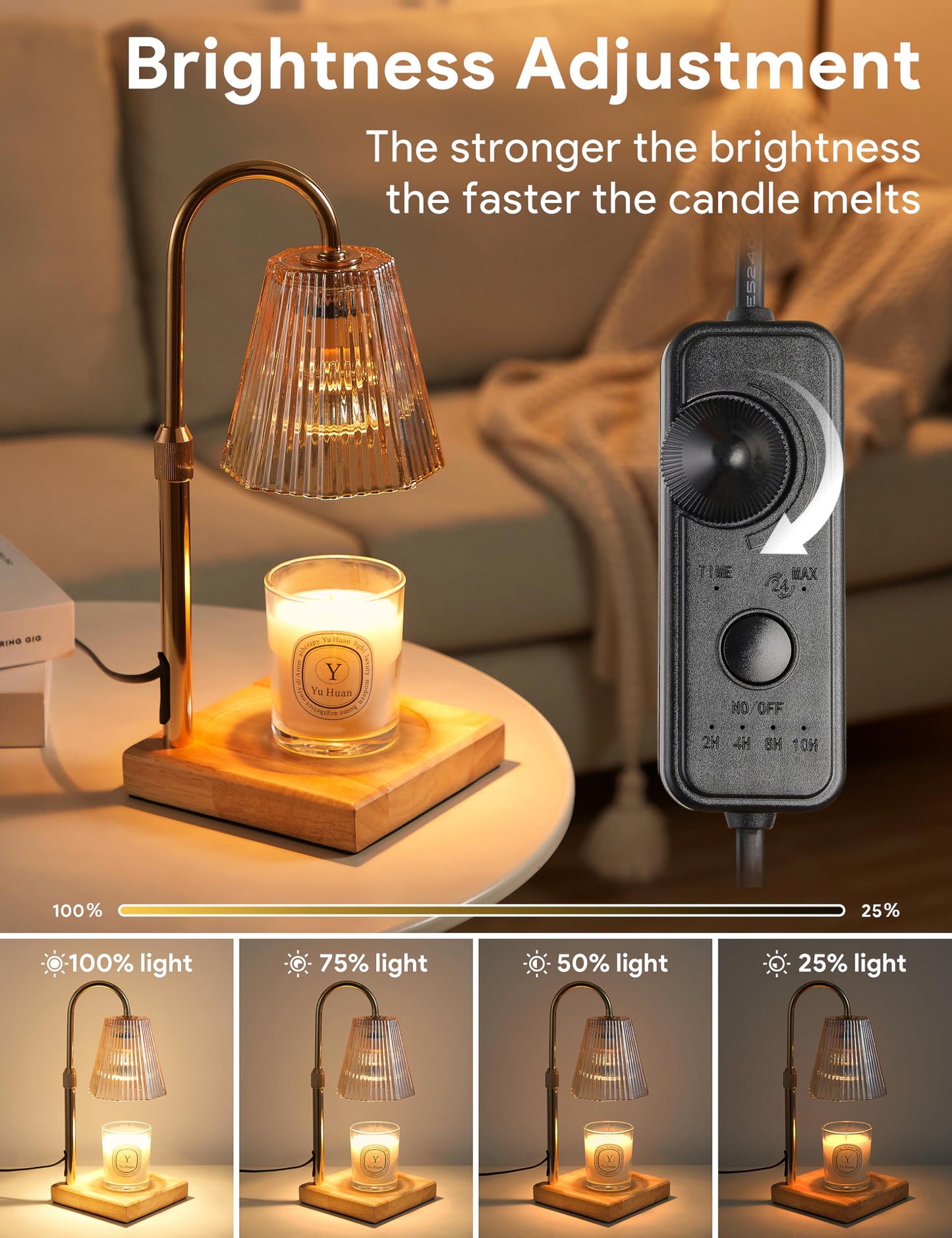 Allanmen Candle Warmer Lamp with Timer, Dimmable Candle Warmer for Home Decor, Birthday Gifts for Women Mom, Adjustable Height Wax Melt Warmer with 2 Bulbs