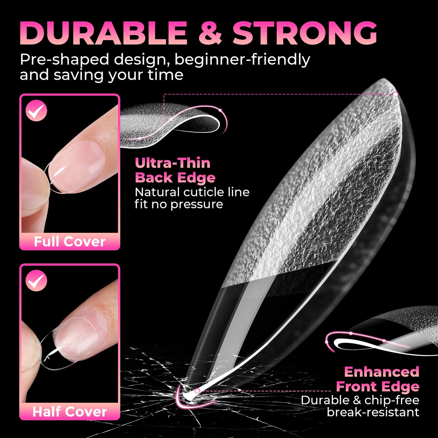 UNA GELLA Short Oval Round Nail Tips 360Pcs Pre-shaped Half Matte Oval Gel Nail Tips Full Cover Oval Round Press on Nails Clear Acrylic Fake Nails for Nail Extensions Home DIY Salon 15 Sizes
