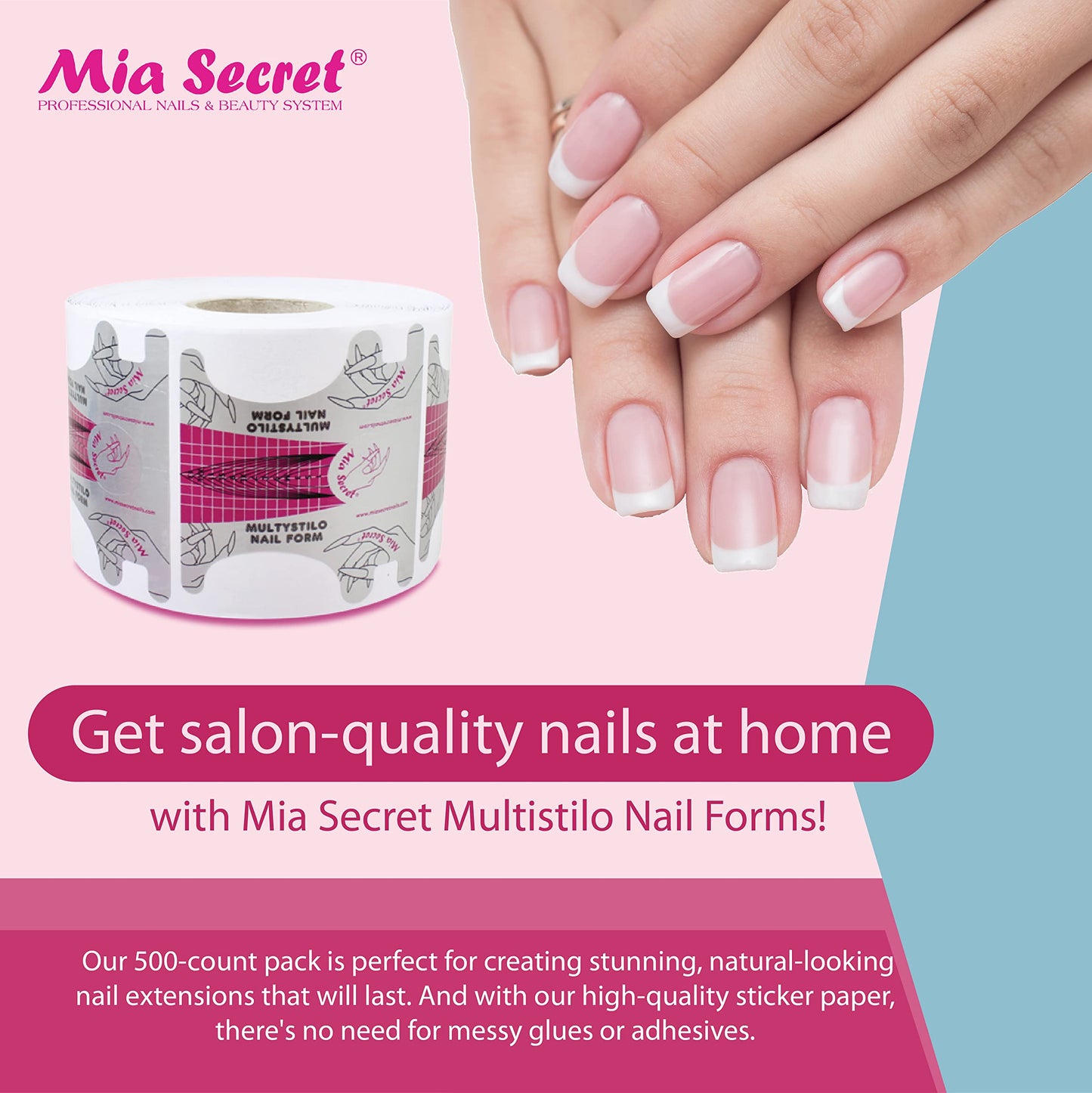 Mia Secret Multistilo 500 PCS - Nail Extension Tips, Forms for Acrylic & Gel Nails - Guide Stickers