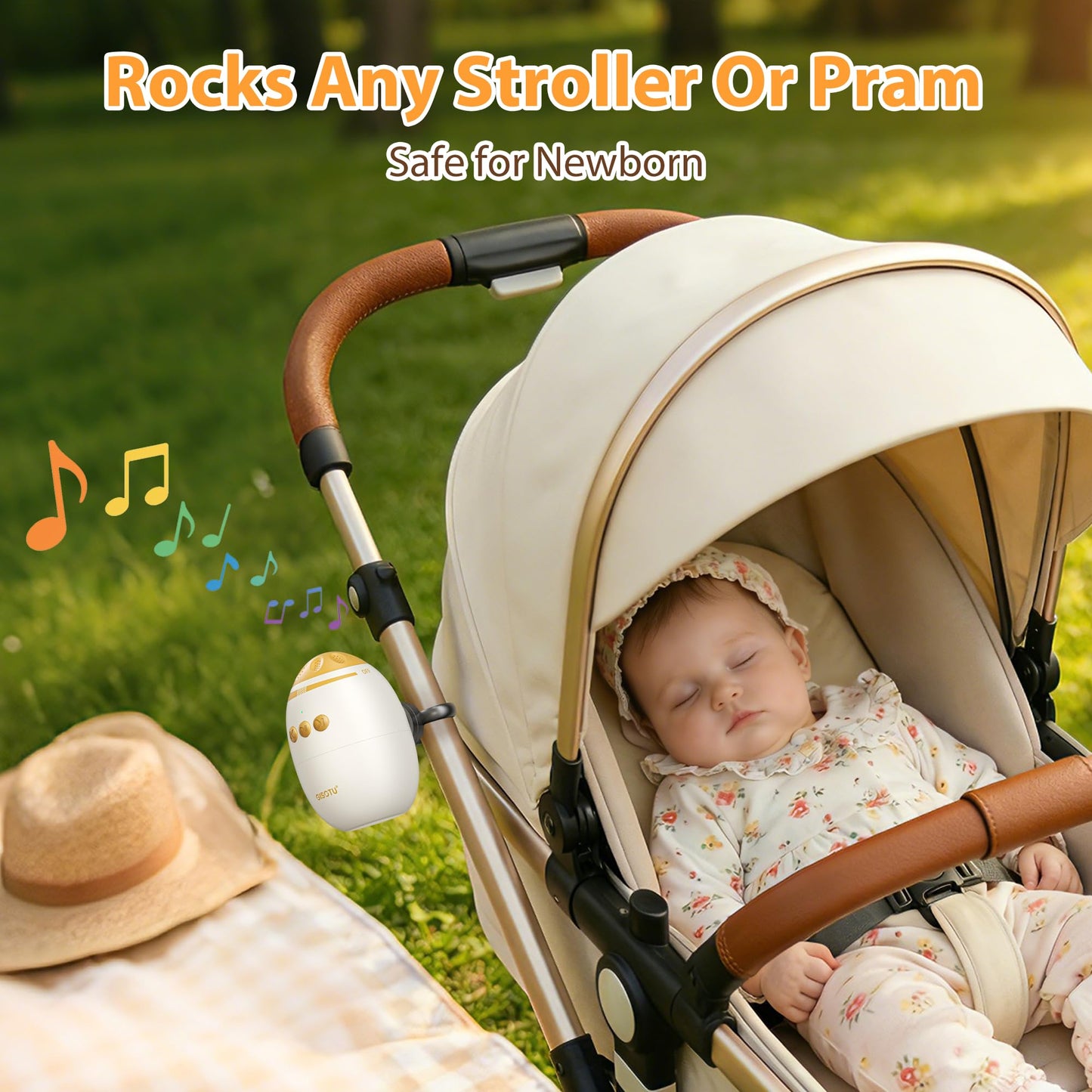 Baby Stroller Rocker with Adjustable Vibration Speed and 11 Soothing White Noise, Hands-Free Rechargeable Sleep Soother Rocker, Portable Accessories for Strollers & Cribs, Essential Baby Gear