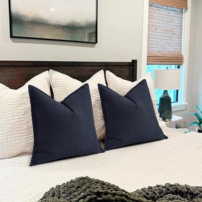 ZWJD Navy Pillow Covers 16x16 Set of 2 Chenille Throw Pillow Covers with Elegant Design Soft and Luxurious Decorative Throw Pillows for Couch, Bed, and Home Decor