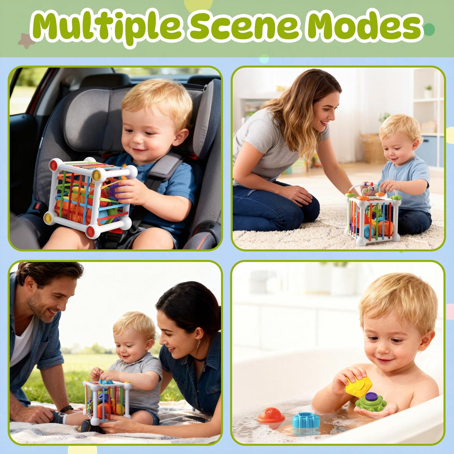 Aprilwolf Montessori Sensory Cube for Toddlers 18 Months + | Educational Activity Center with Elastic Sides | Baby Learning Toys, Wonderful Gift for Birthday Boys & Girls