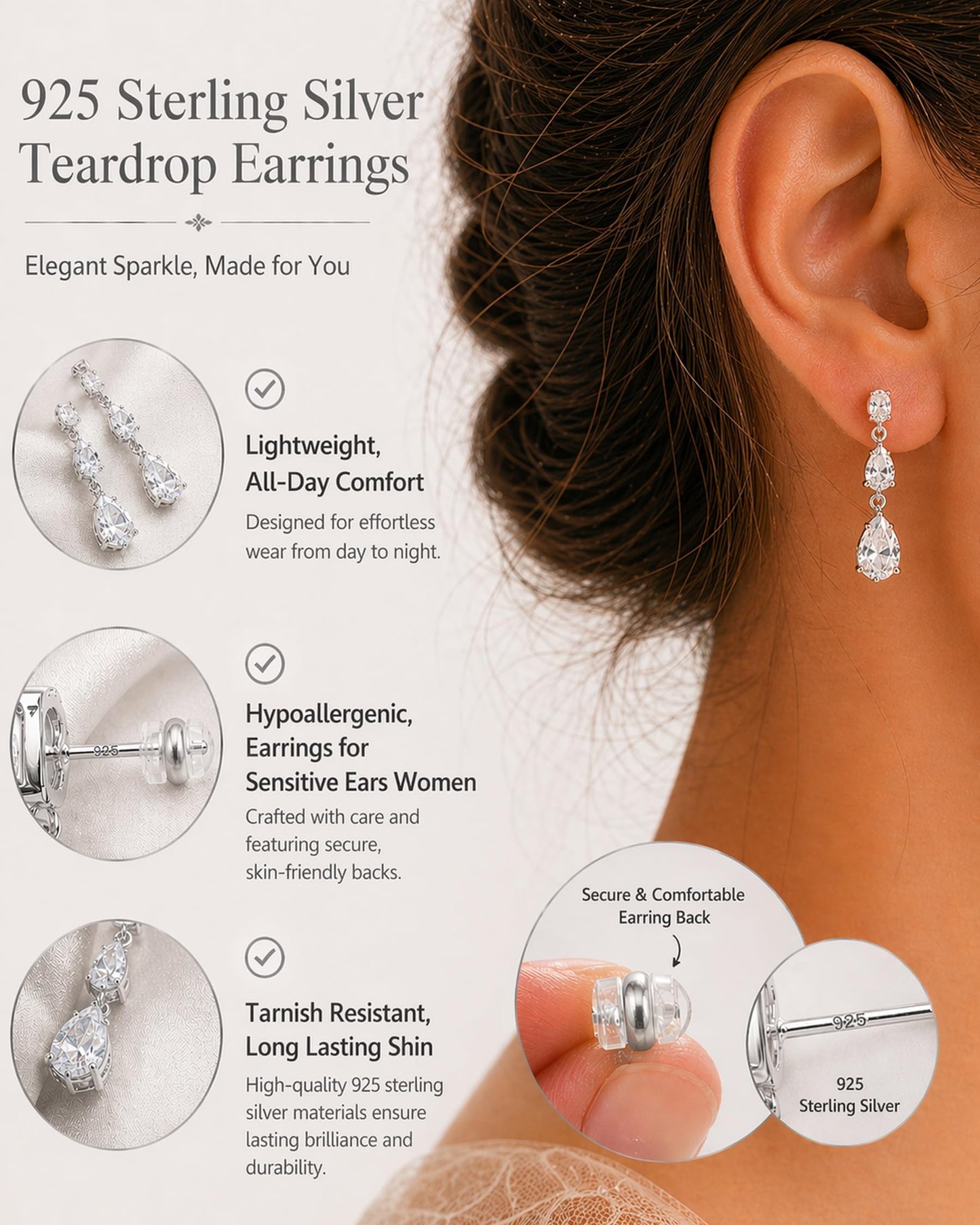 925 Sterling Silver Dangle Earrings for Women Trendy - Brides Drop Dangle Cubic Zirconia Elegant Prom Bridal Bridesmaids Wedding Anniversary Dangling Jewelry