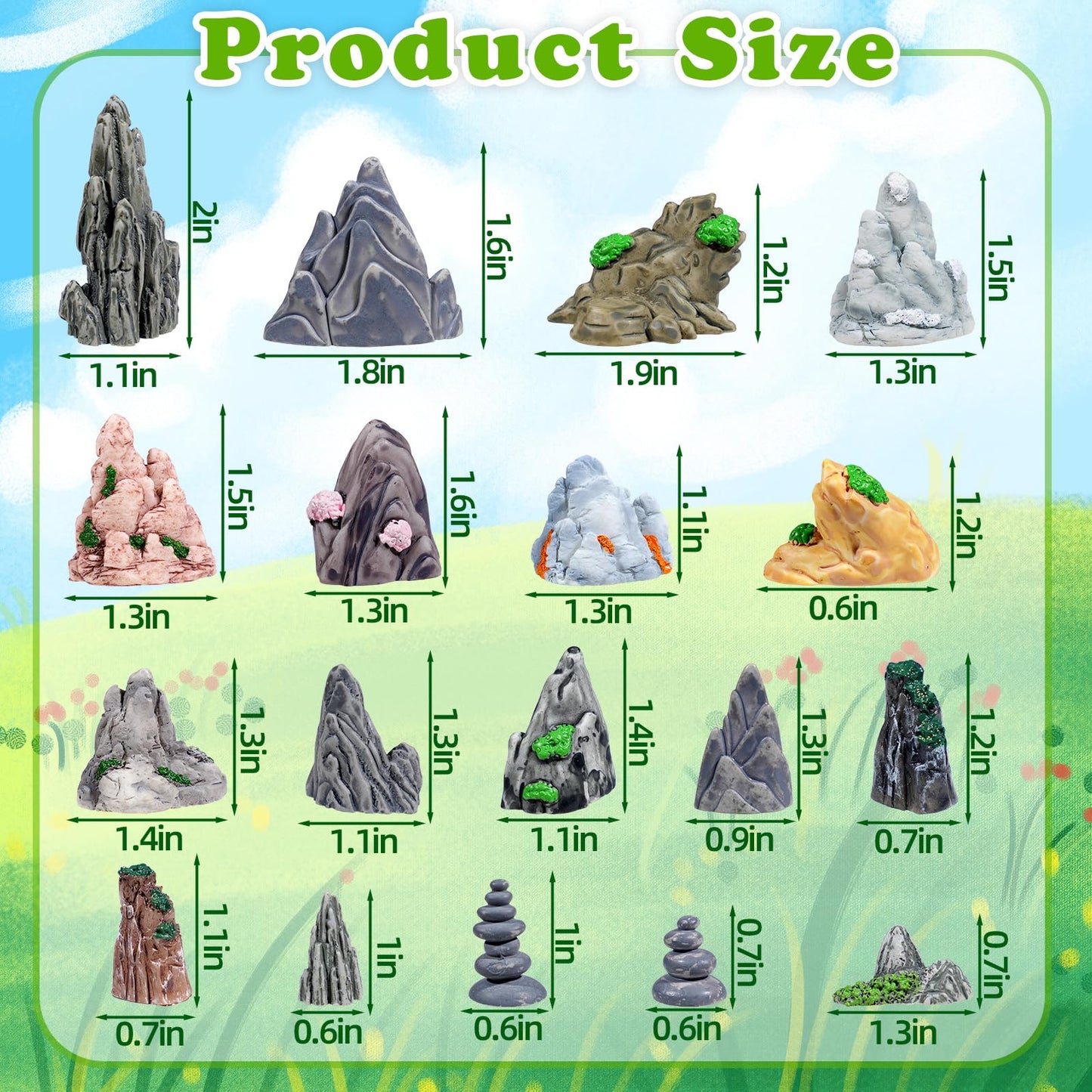 Warmtree 18 Pcs Diorama Rocks Fake Rock Miniature Stone Statue for Diorama Supplies, Micro Train Landscape, Railway Sand Table, Zen Garden Accessories