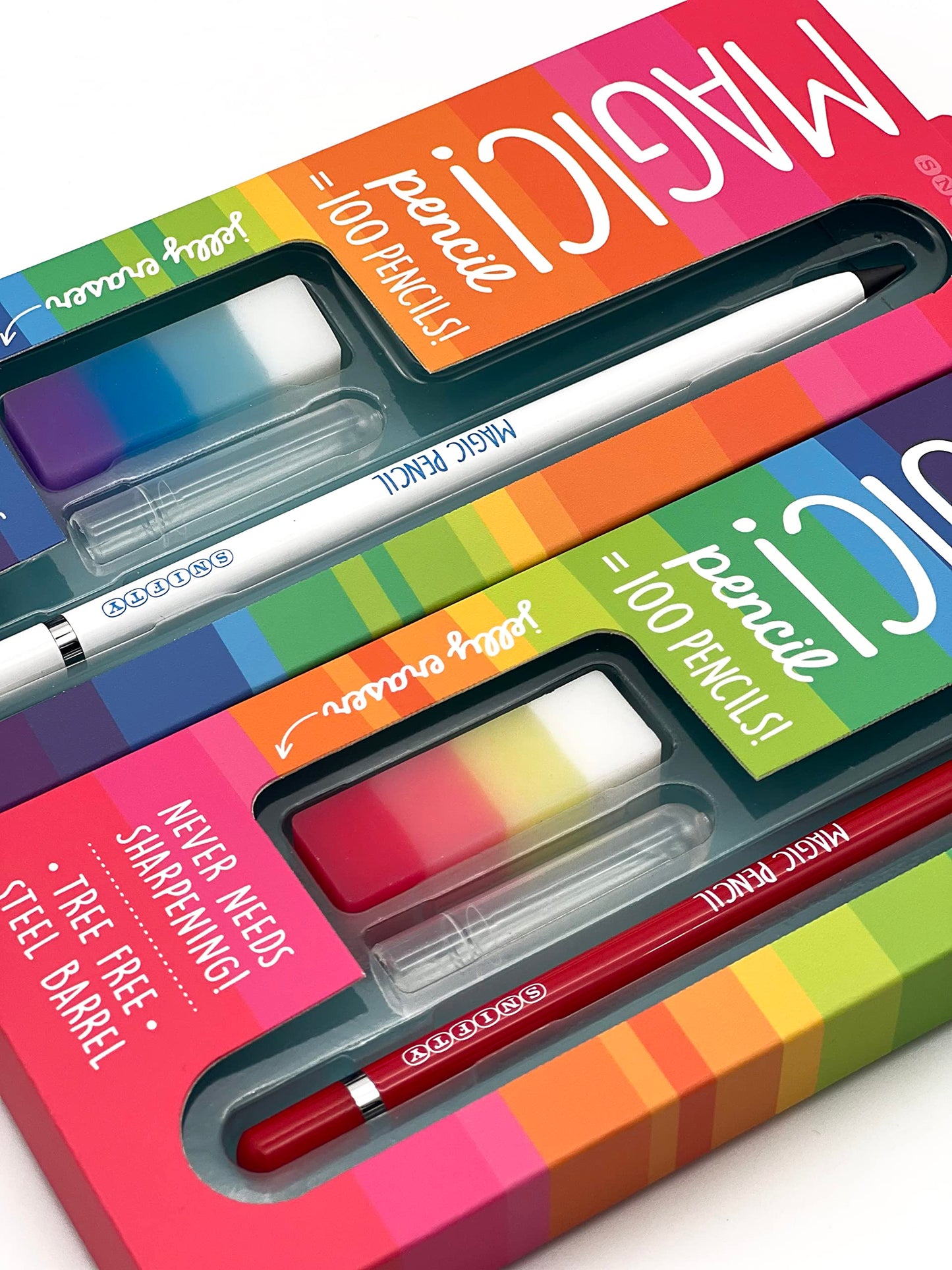SNIFTY Magic Pencil - Compressed graphite tip equals 100 pencils - white barrel + matching chunky eraser