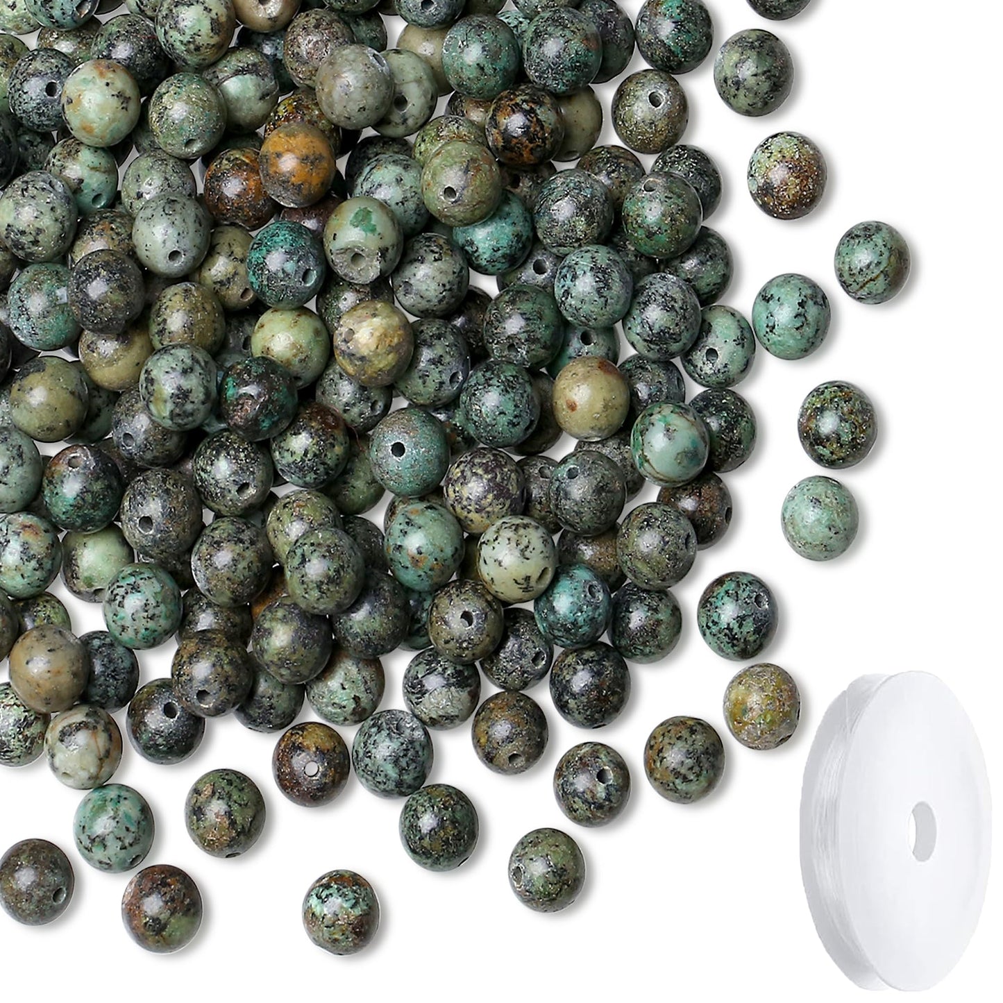 NUKAYAI Natural Indian Turquoise Beads 100Pcs 8mm Crystal Beads Green Loose DIY Round Stone Bead for Bracelet Necklace Earrings Making