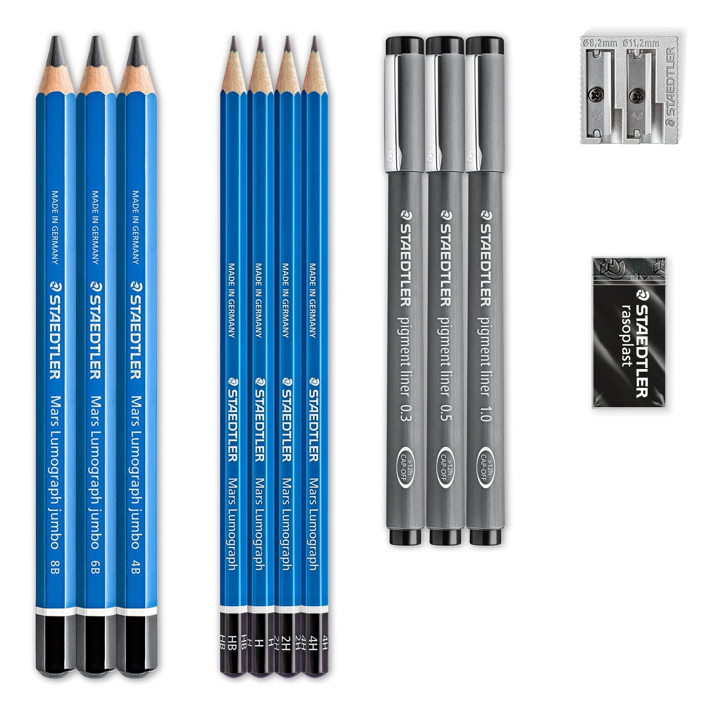 Staedtler Mars Lumograph Art Set | Drawing Kit with Art Pencils, Drawing Pens, Eraser and Double Hole Sharpener (61 100)