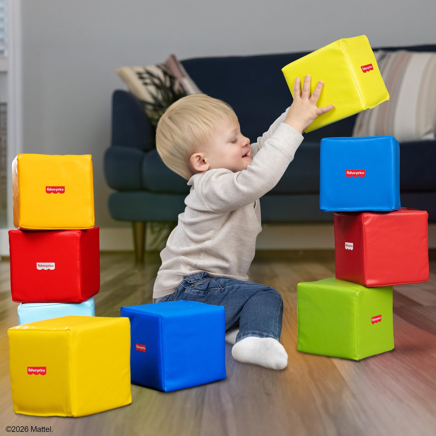 Fisher-Price™ Toddler Soft Foam Building Blocks – 9 Large Colorful Stacking Blocks for Toddlers 2+ – Lightweight Preschool Learning Toy