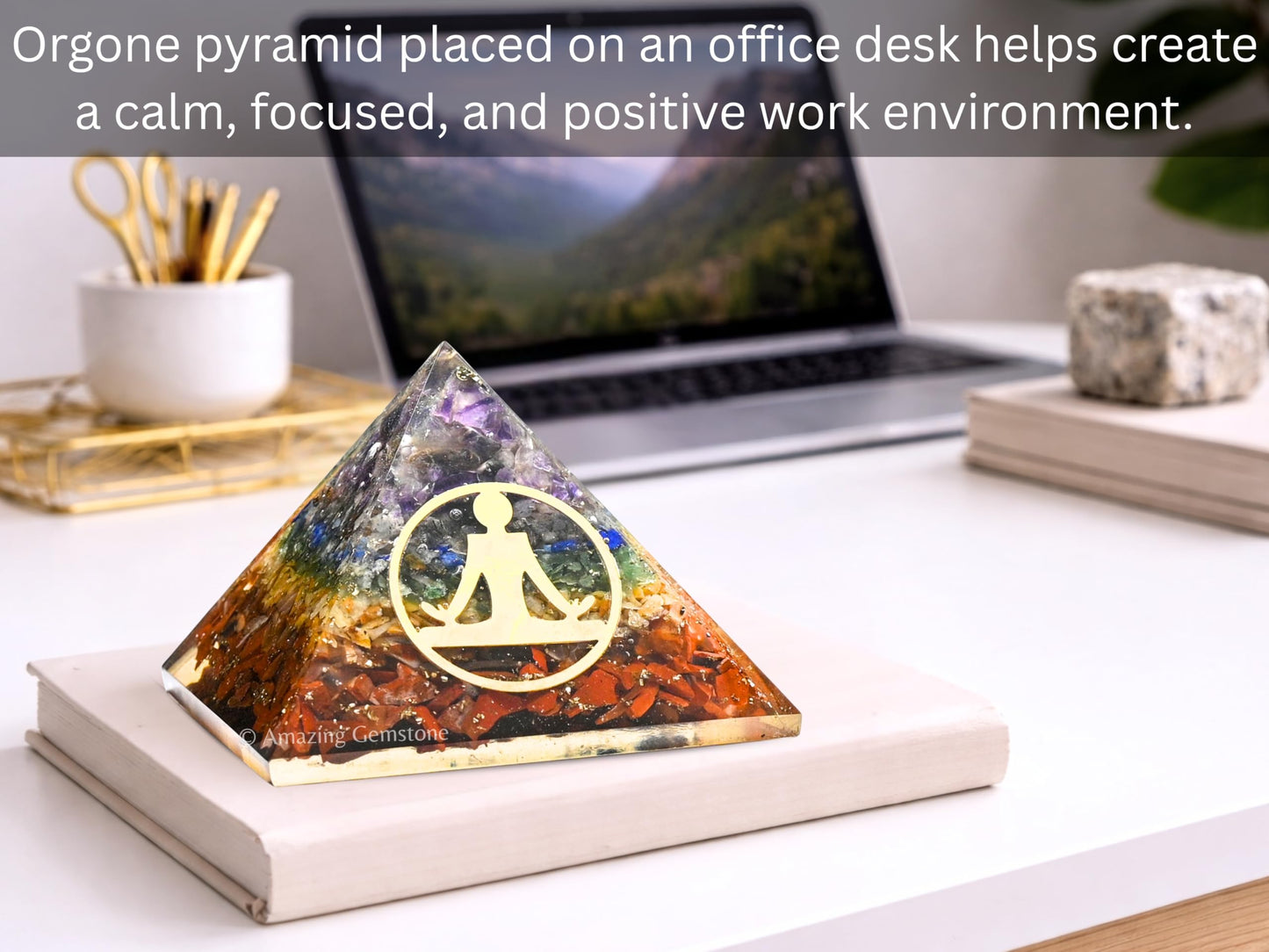 Amazing Gemstone Large Orgone Pyramid | Natural Chakra Pyramid Crystal | Buddha Orgonite Pyramid | Organ Pyramids Positive Energy Healing