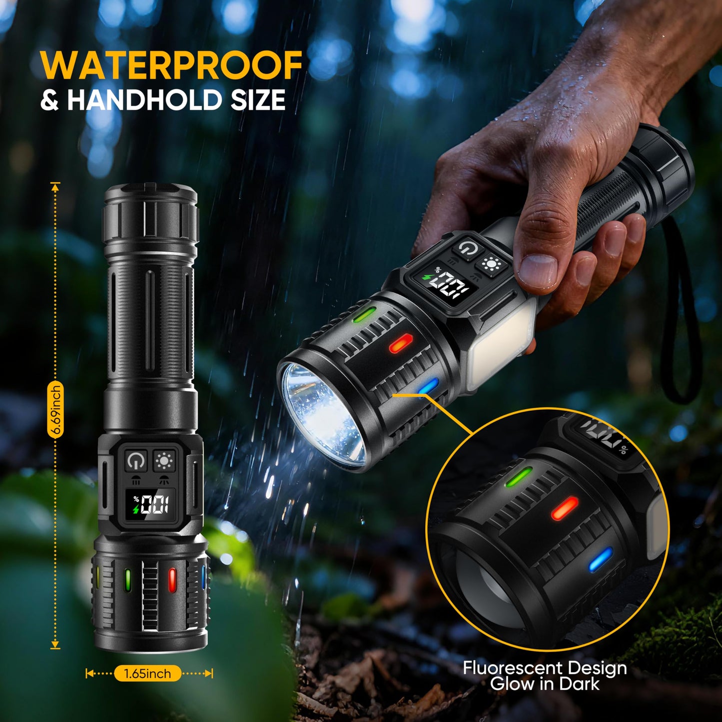 lesusnicy Rechargeable Flashlights High Lumens 100,000, Super Bright LED Flash Light Long Lasting USB C LCD Display, Dual Light Source & Buttons with Red Light, for Camping Hiking Emergency Home Gift