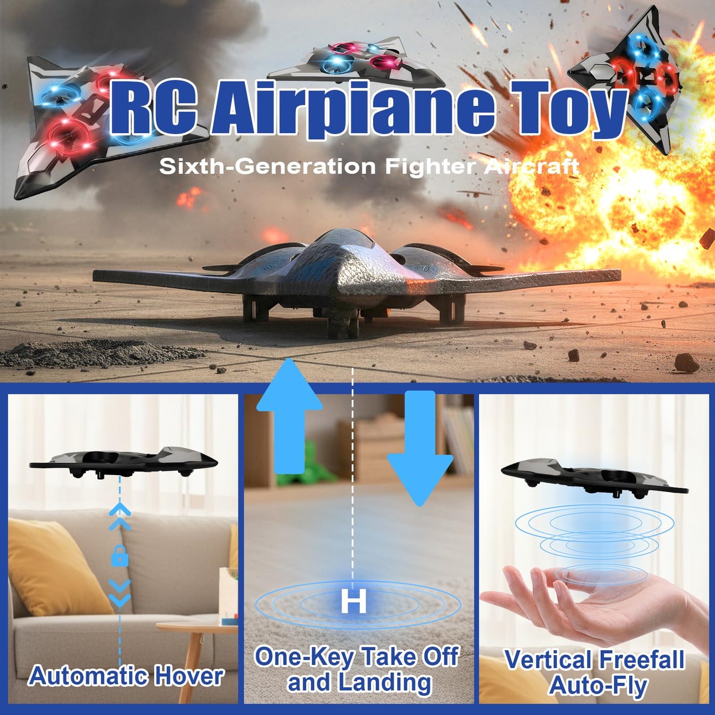 ZzzMgzzZ Foam Remote Control Airplanes for Kids & Adults | Easy Control, Great for Beginner and Teenagers, with Stable Hovering, 360° Flips, Circle Fly, LED Light, 2.4Ghz, Christmas & Birthday Gifts