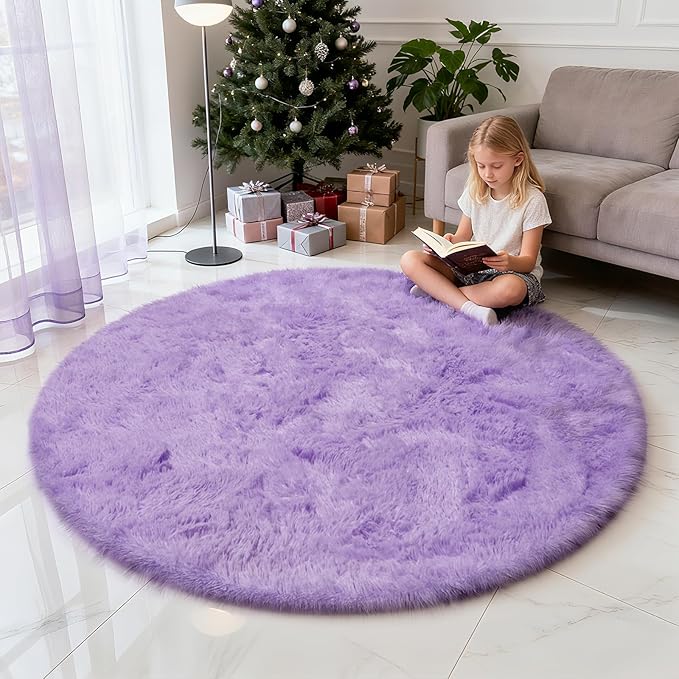 yulidayang Purple Fluffy Round Area Rugs for Bedroom,6'X6'Shag Circle Area Rugs for Girls Room,Non Slip Fuzzy Plush Rug for Kids Room Living Room and Dorm Home Decor Rug