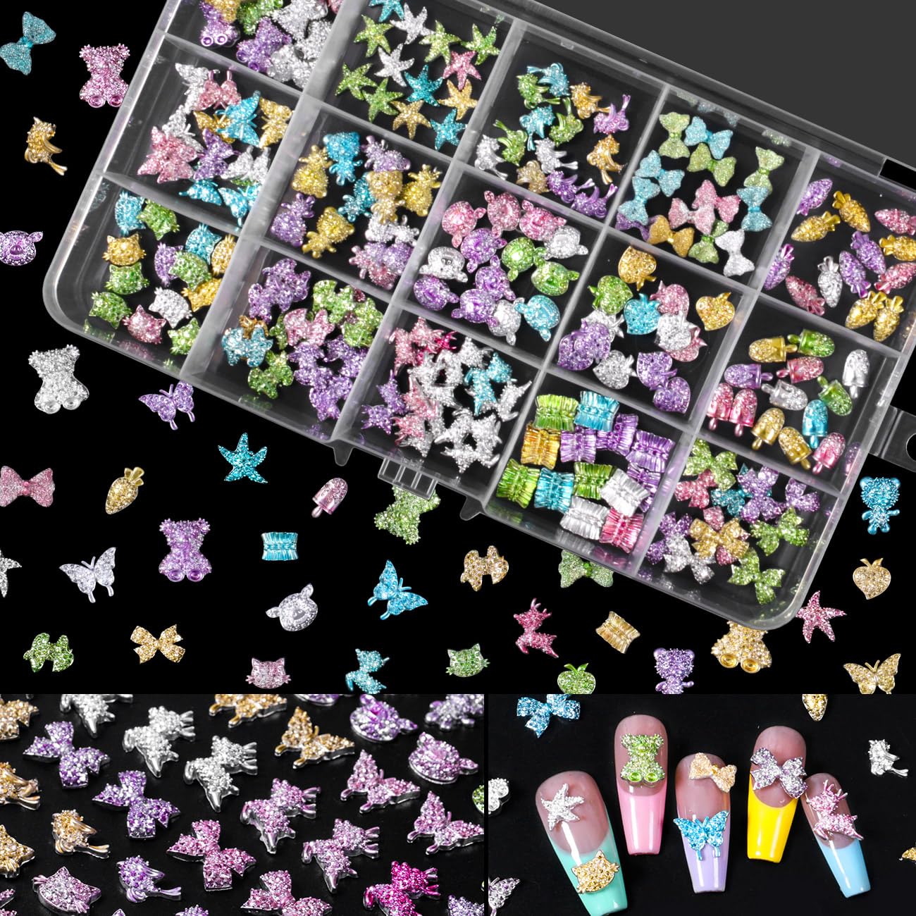 3D Mix Assorted Nail Charms Acrylic Multi Cute Hollow Candy Jewelry Nail Supplies for Nail Art Design DIY Crafts Accessories