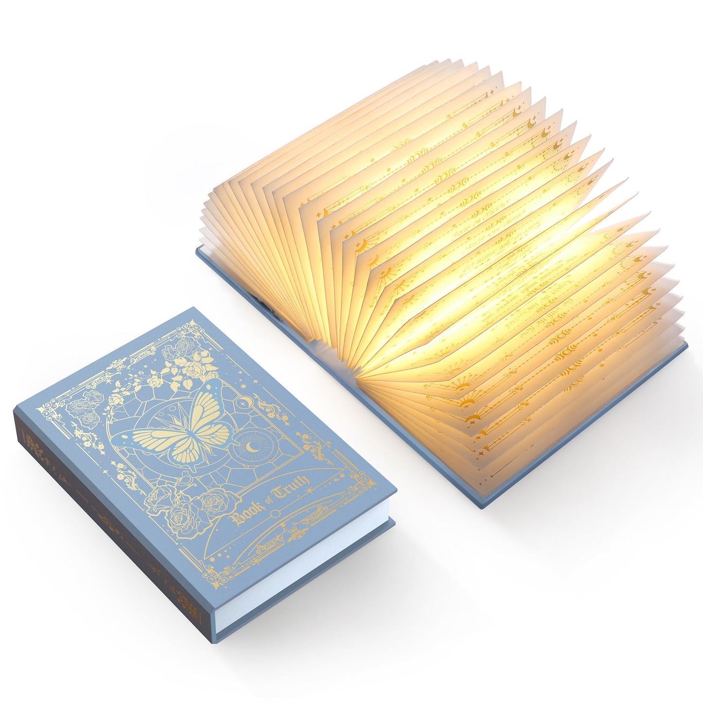 ZBOLE Magic Truth Book Light - Rechargeable LED Book Lamp for Home Decor, Ideal Christmas & Bookworm Gifts with Gold Foil Embossed Cover, Warm White Light for Entertainment & Relaxation (Blue)
