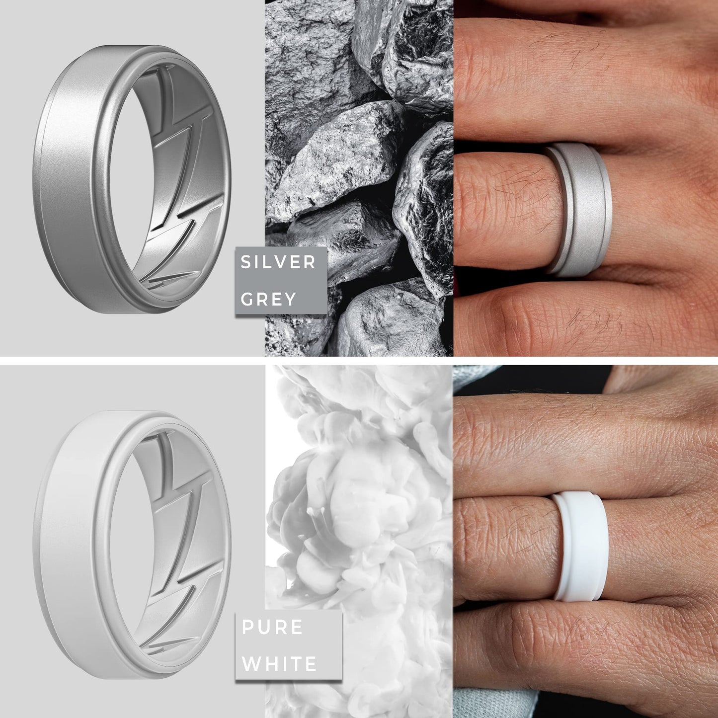 ThunderFit Silicone Wedding Rings for Men Breathable Airflow Inner Grooves, Step Edge Sleek Design Rubber Engagement Bands 8mm Wide 2mm Thick, Variety Multipack 1-7