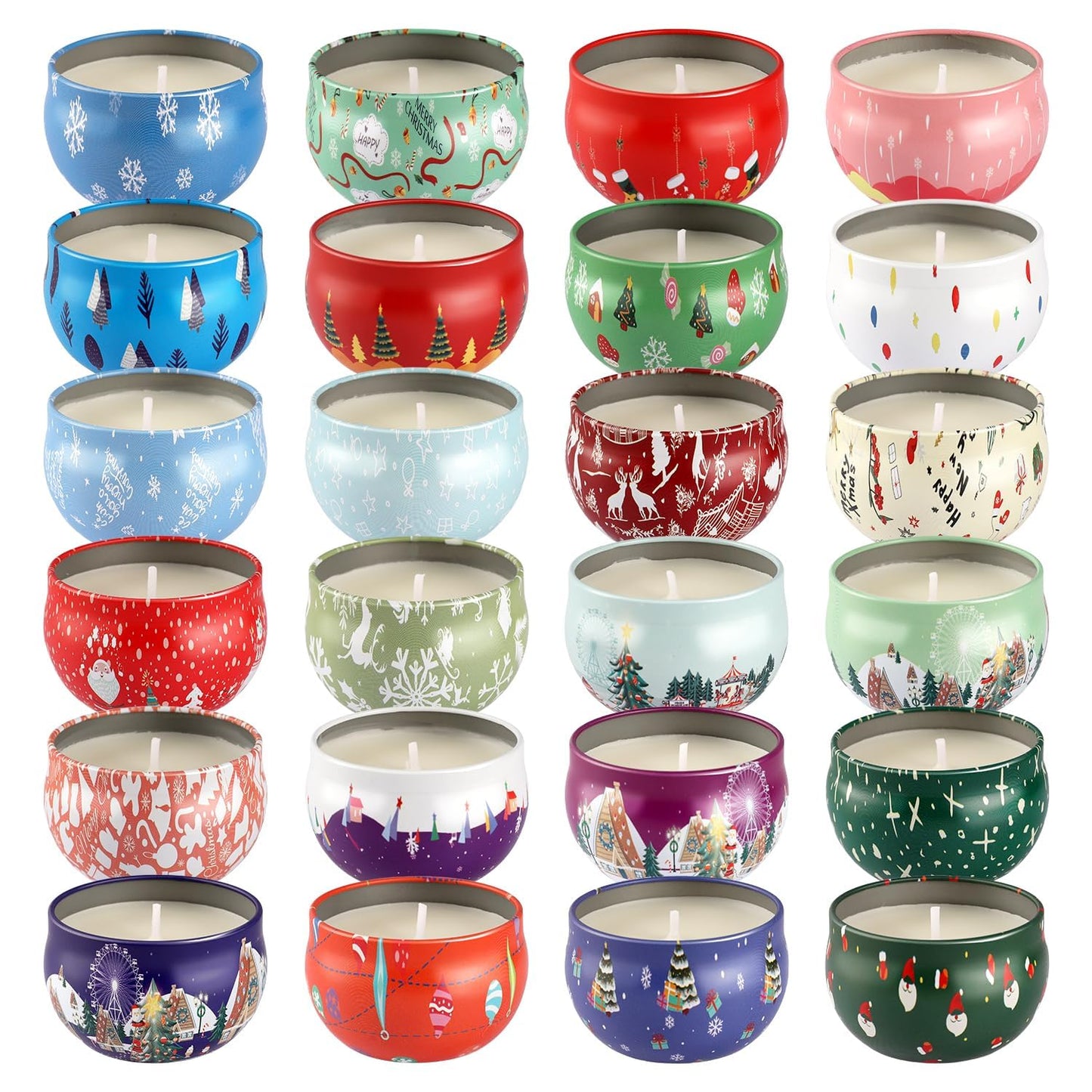24 Packs Christmas Scented Candles Gift- Aromatherapy Candle-2.5oz Soy Wax-Long Lasting Burn time, Christmas,Advent, Thanksgiving Gifts, Home Decor