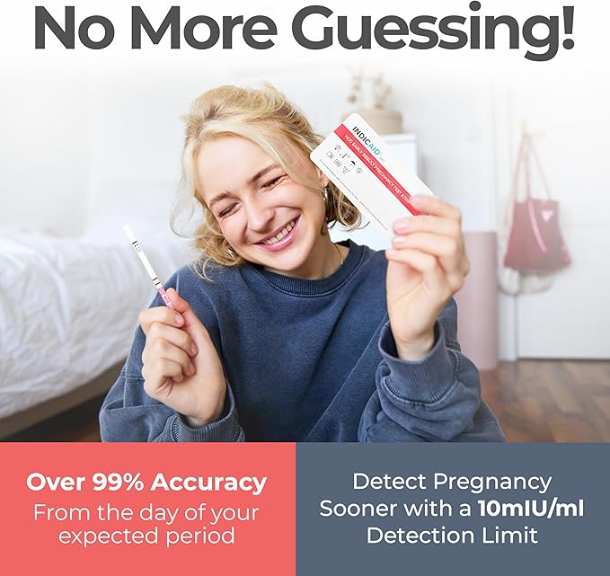 INDICAID Early Detection Pregnancy Test Strips - 25 Tests - hCG Test Early Result 6 Days Before Missed Period - High-Sensitivity Easy at-Home Pregnancy Tests - Rapid Results in 5 Minutes
