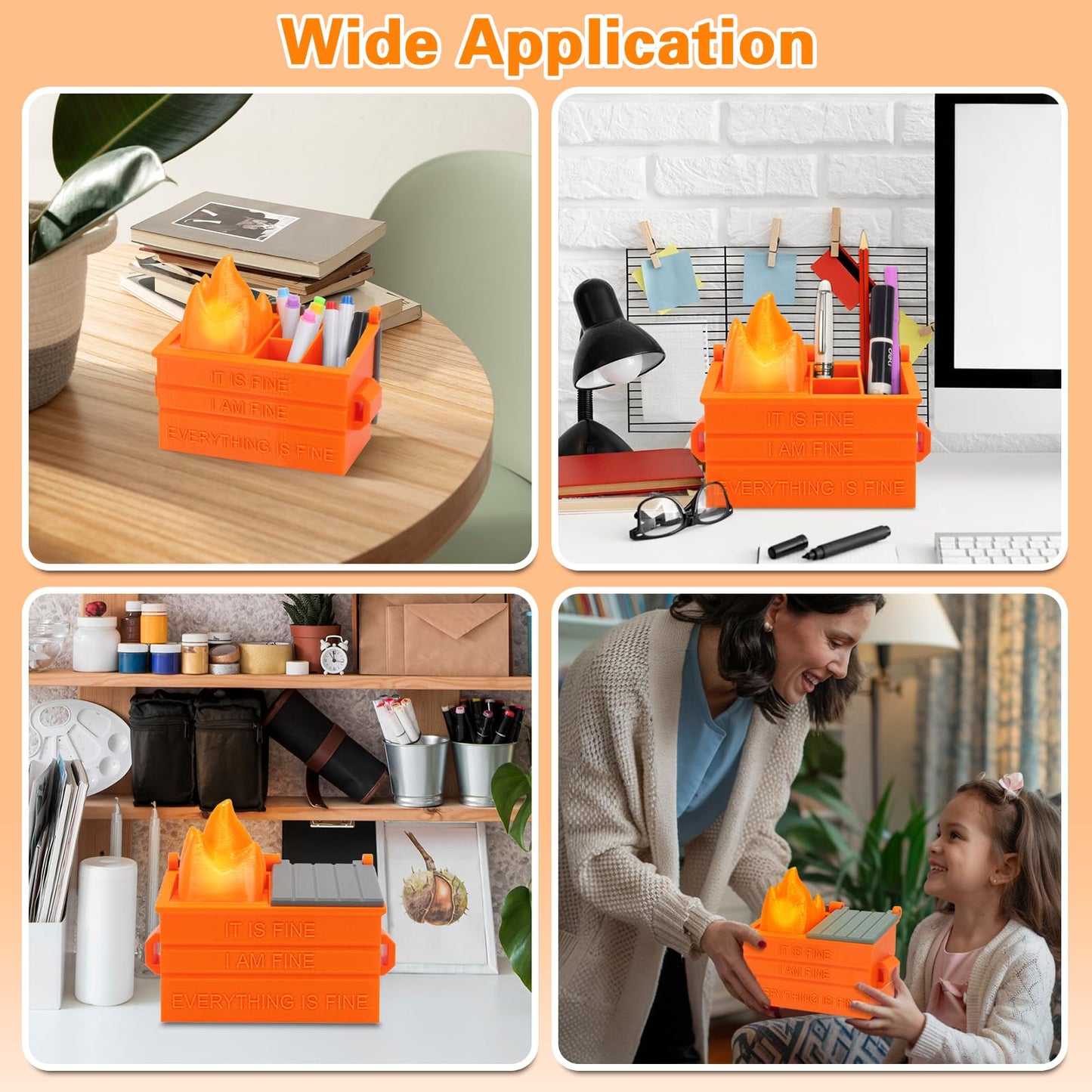 Dalycro Dumpster Fire Pencil Holder Fun Desk Accessories with Removable Flame Light Touch Dimming Mode & USB Charging Port Perfect Pen Holder for Desk, Funny Gift for Coworkers