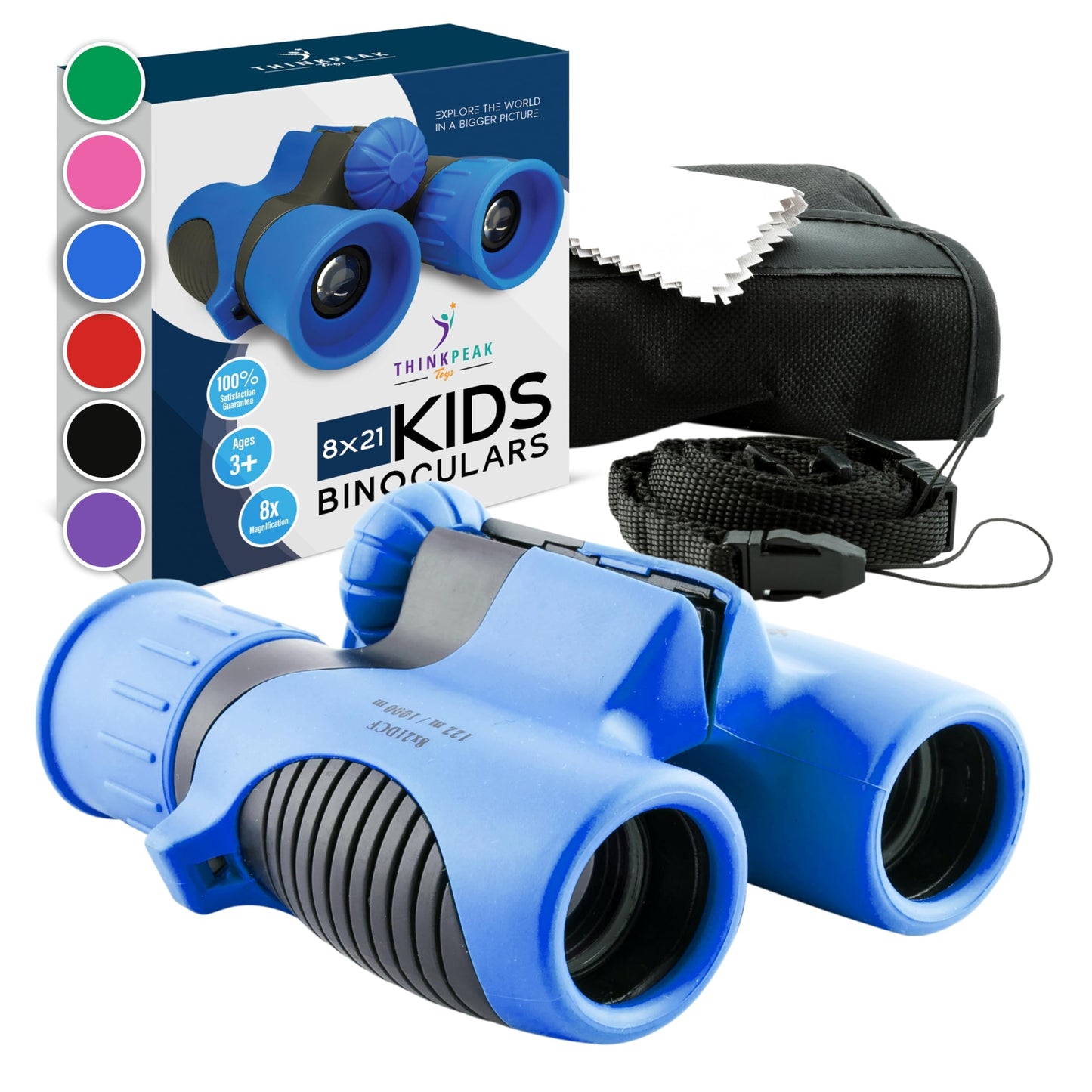 Think Peak Blue Binoculars Science Toy for Kids Ages 3-12 Years - Real Compact Outdoor Adventure & STEM Educational Nature Hiking Explorer for Bird Watching, Camping Children’s Birthday Gift